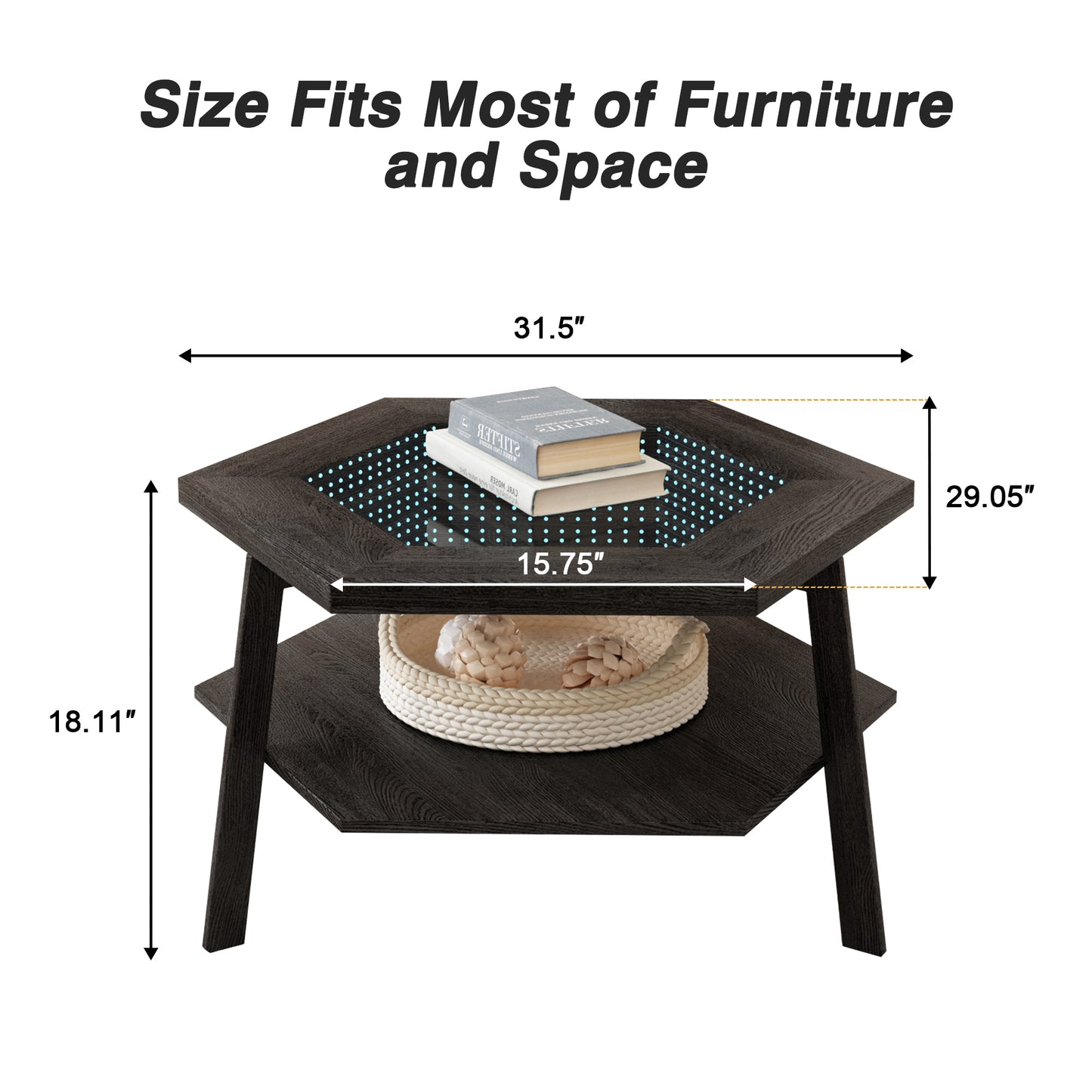 Modern Hexagonal LED Coffee Table with Bluetooth Speakers and Storage