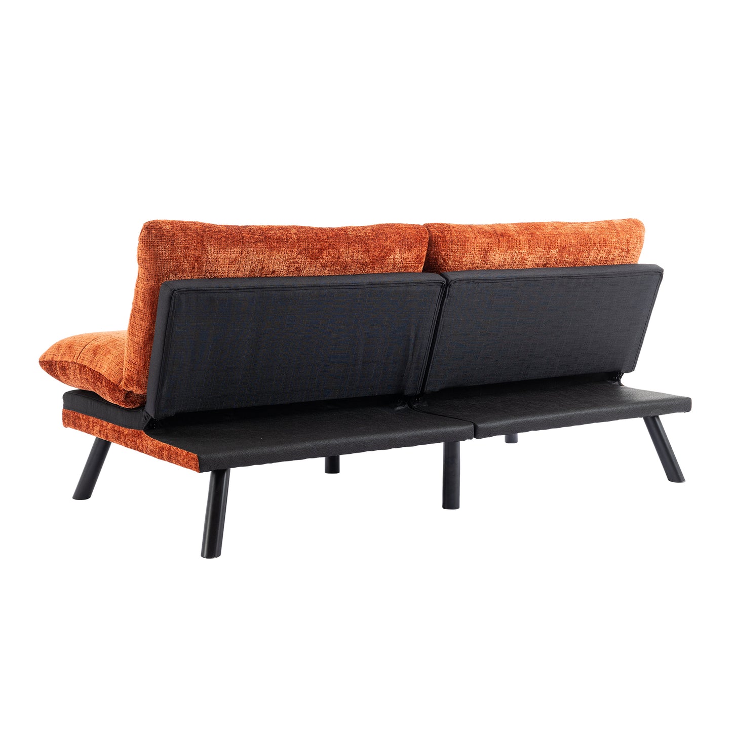 Convertible Sofa Bed  Loveseat Futon Bed Breathable Adjustable Lounge Couch with Metal Legs,Futon Sets for Compact Living Space  Chenille- Orange