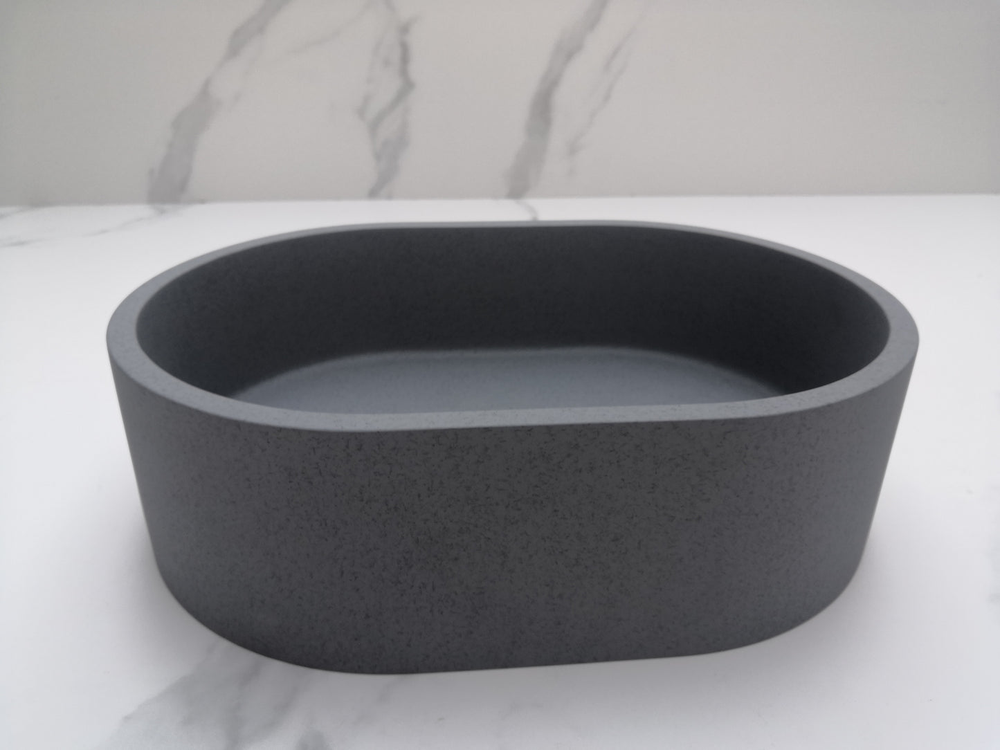 Double Oval Concrete Vessel Bathroom Sink Handmade Concreto Stone Basin Counter Freestanding  Bathroom Vessel  Sink in Grey without  Faucet and Drain