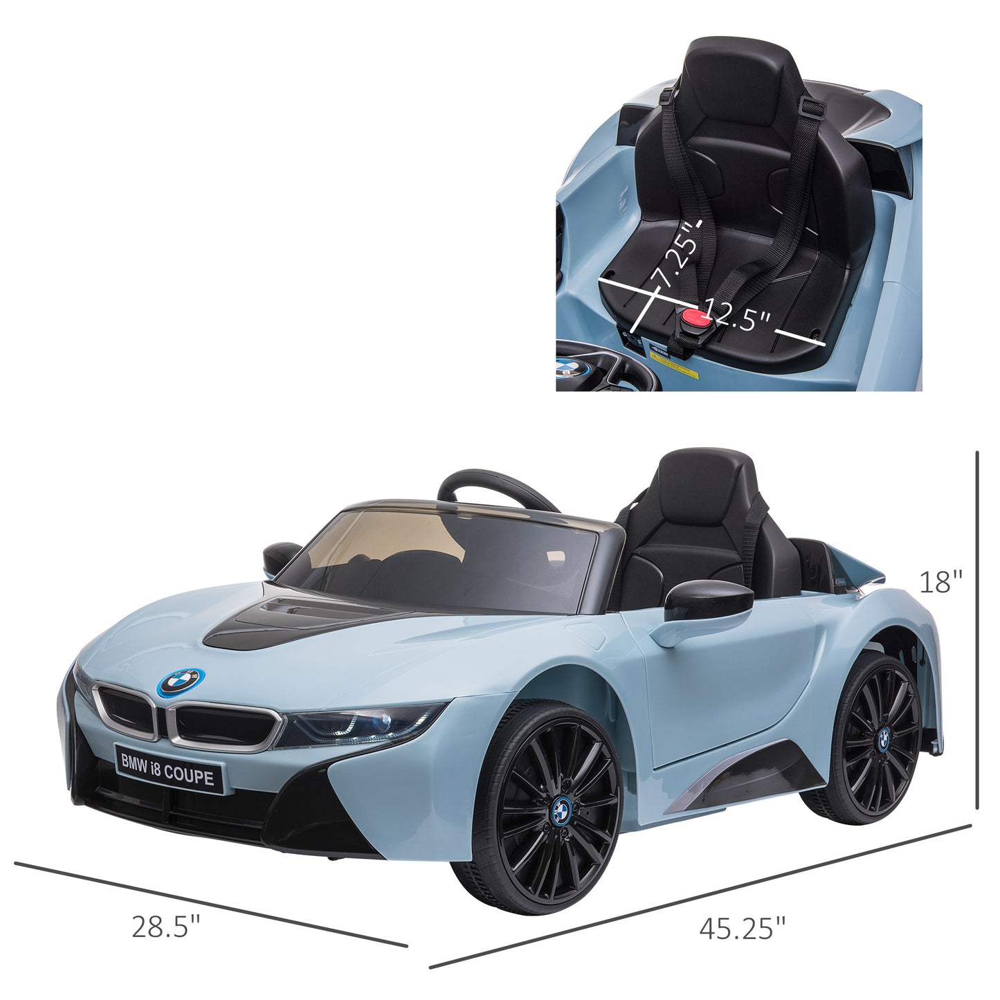 Licensed BMW I8 Coupe Electric Kids Ride-On Car 6V Battery Powered Toy with Remote Control Music Horn Lights MP3 Suspension Wheels for 37-96months old Blue