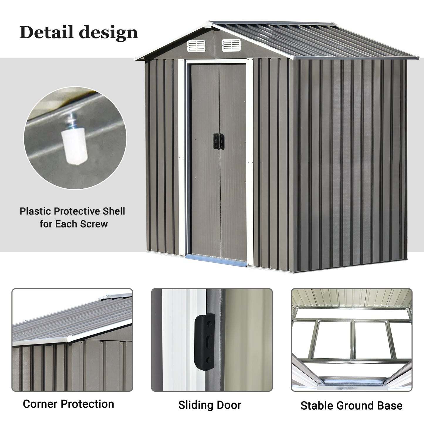 Patio 6ft x4ft Bike Shed Garden Shed, Metal Storage Shed with Adjustable Shelf and Lockable Door, Tool Cabinet with Vents and Foundation for Backyard, Lawn, Garden, Gray