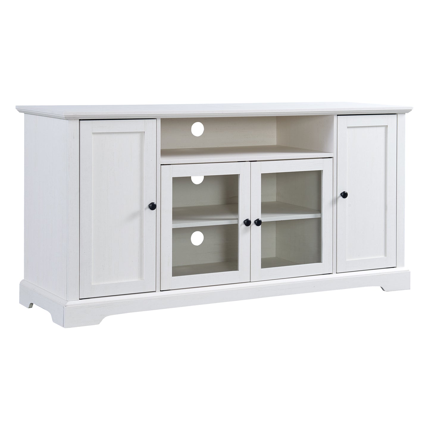 Transitional Highboy TV Stand with Tempered Glass Doors - White