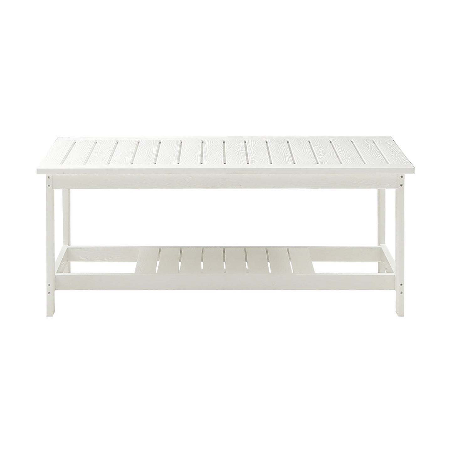 Outdoor Coffee Table with Storage Shelf, White All-Weather HIPS Adirondack Patio Furniture