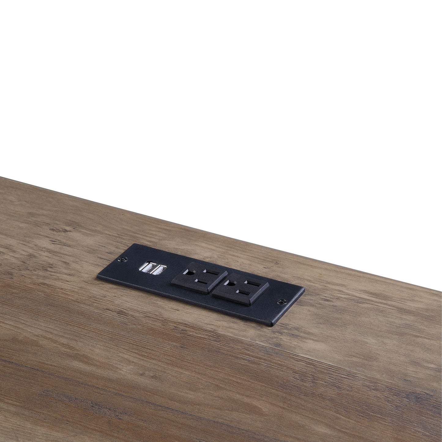 Rustic Oak Writing Desk with USB Port and Sliding Barn Door