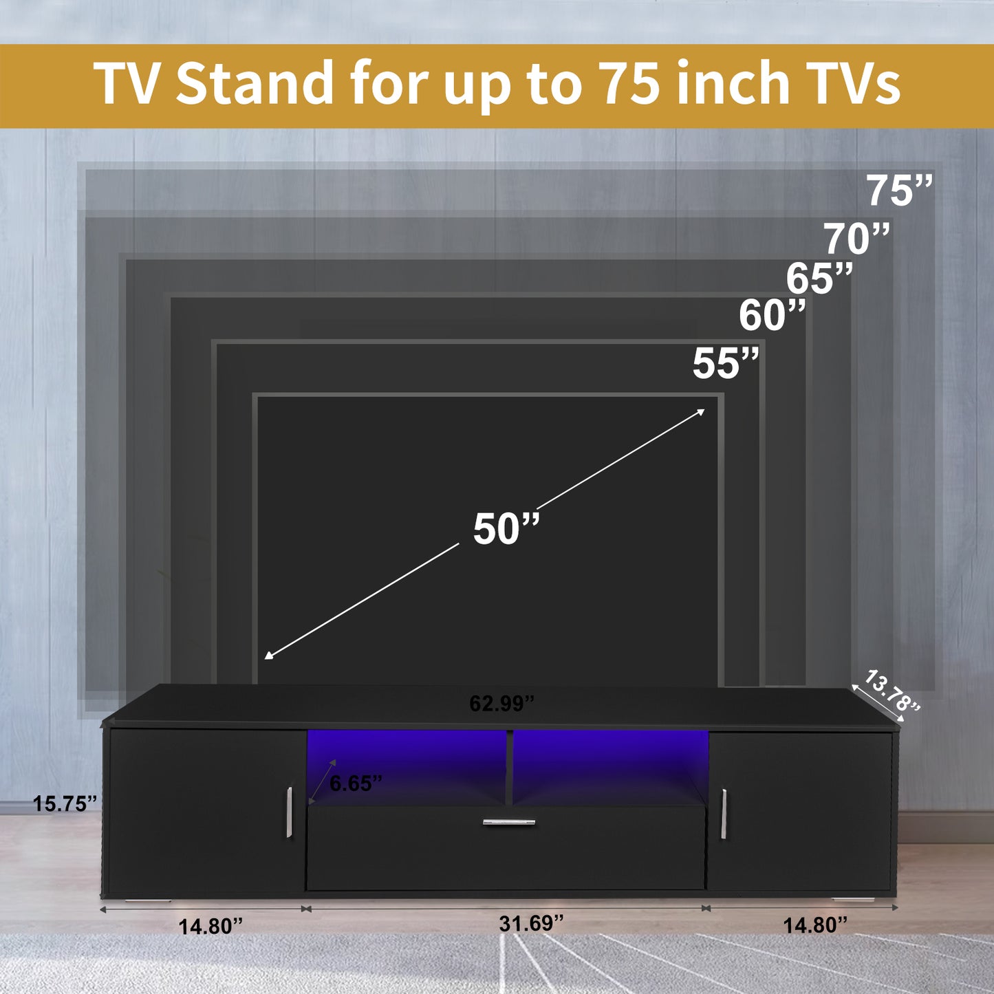 Sleek LED TV Stand with Storage - Enhanced Entertainment Center for Up to 75-inch TVs