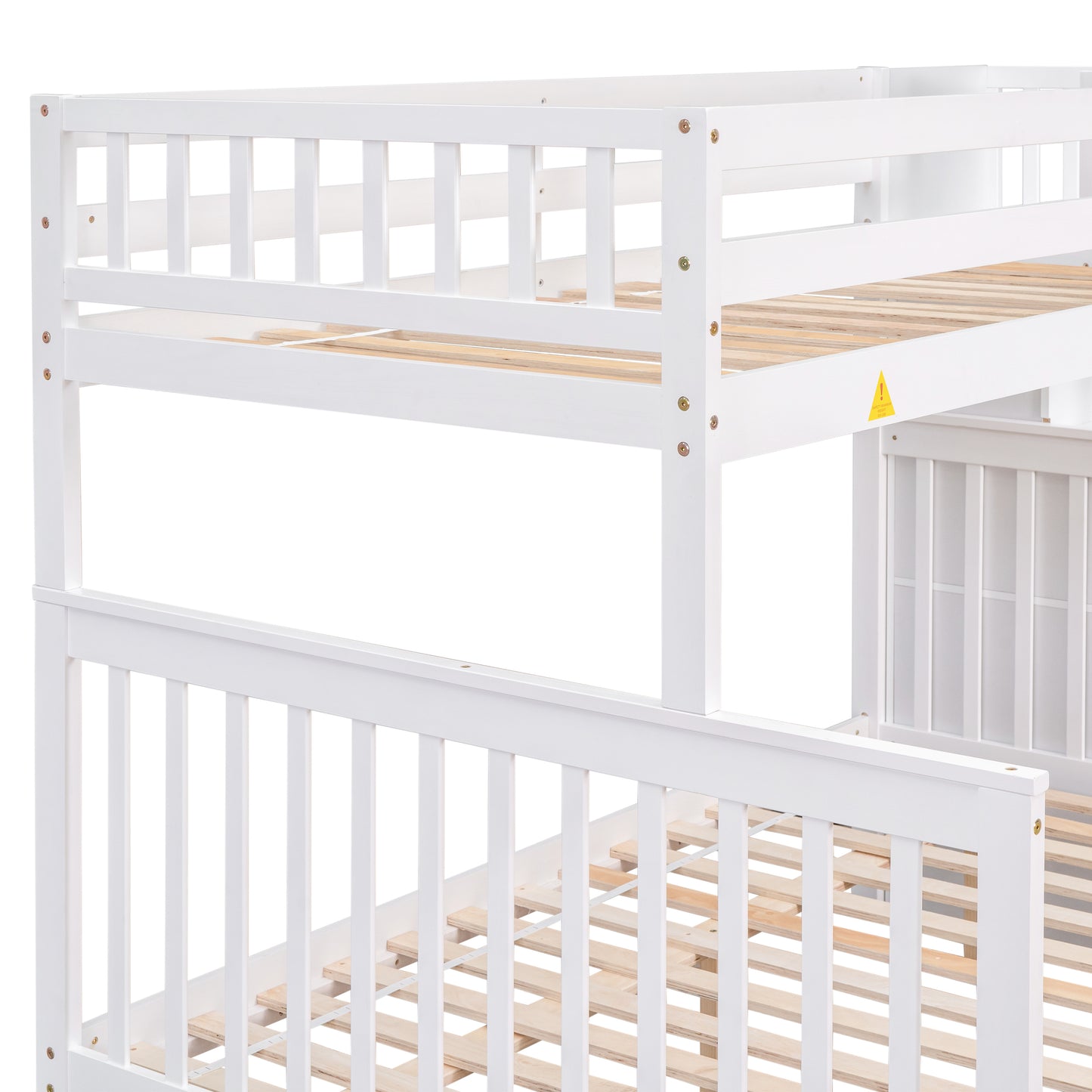 Convertible Twin Over Full Bunk Bed with Staircase and Drawers - White Wood Twin-Size Loft Bed