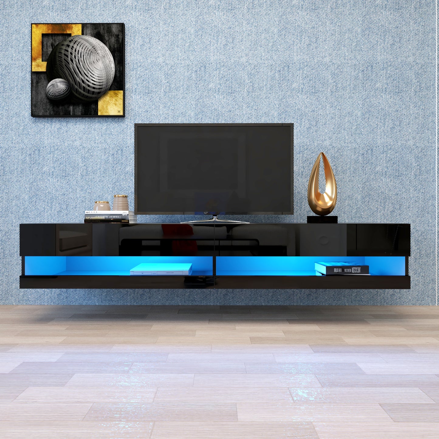 Sleek 80 TV Stand with LED Ambient Lighting - Black