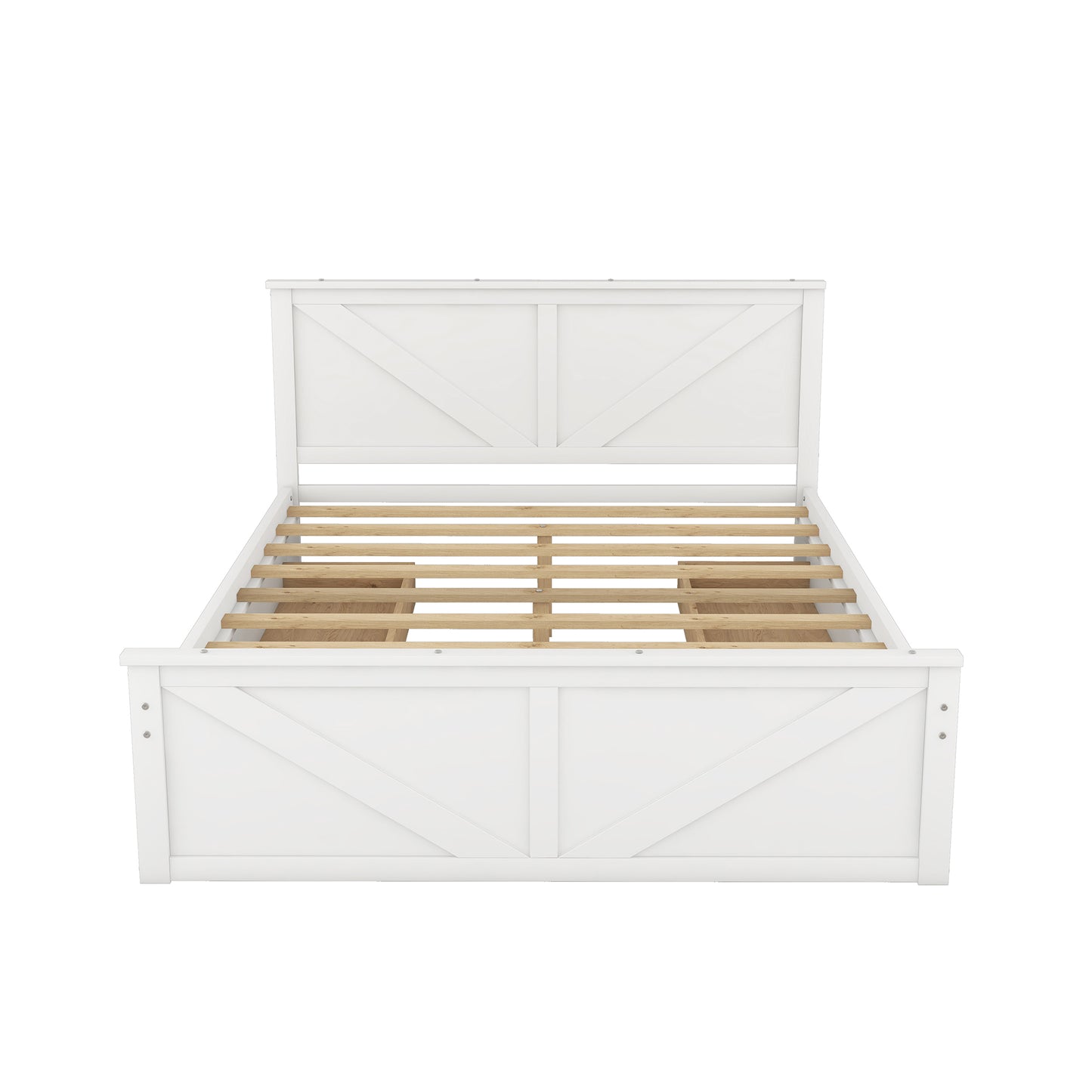 Queen Size Wooden Platform Bed with Four Storage Drawers and Support Legs, White