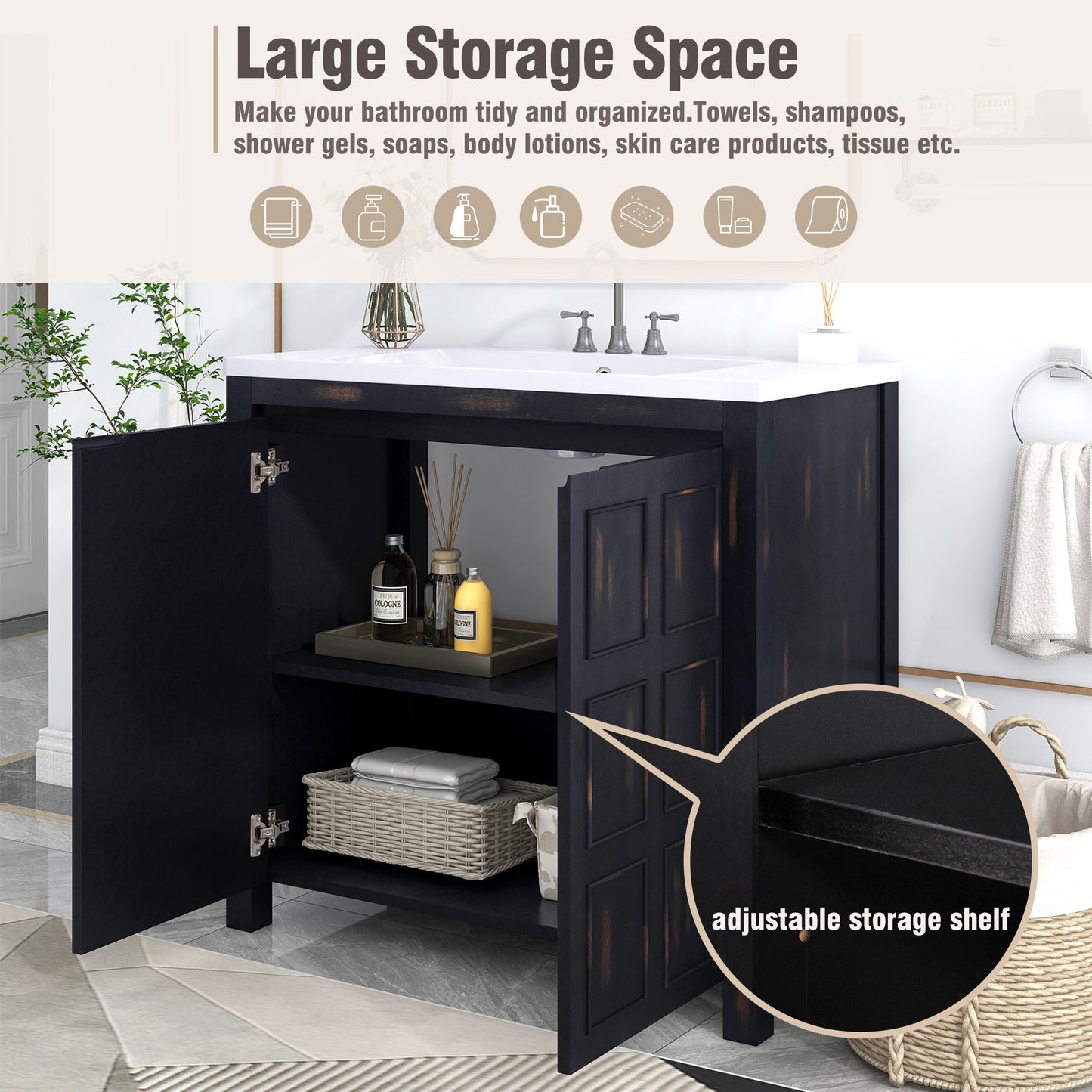 36" Bathroom Vanity Organizer with Sink, Combo Cabinet Set, Bathroom Storage Cabinet, Retro Espresso(the same with SV000004AAE)