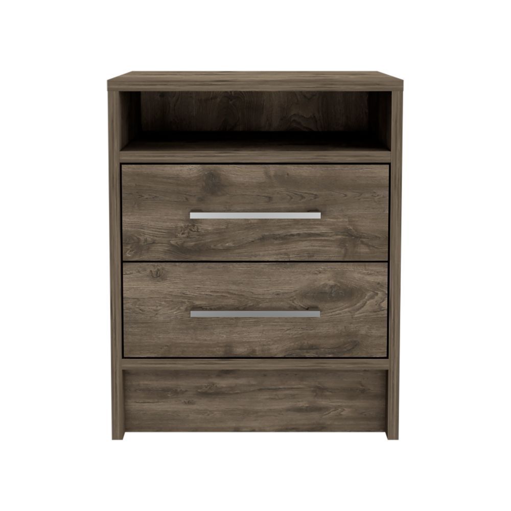 Eter Nightstand, Superior Top, Two Drawers -Dark Brown