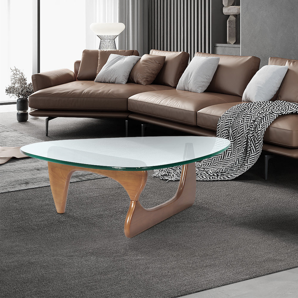 Walnut Triangle Coffee Table with Sturdy Wood Base for Living Room