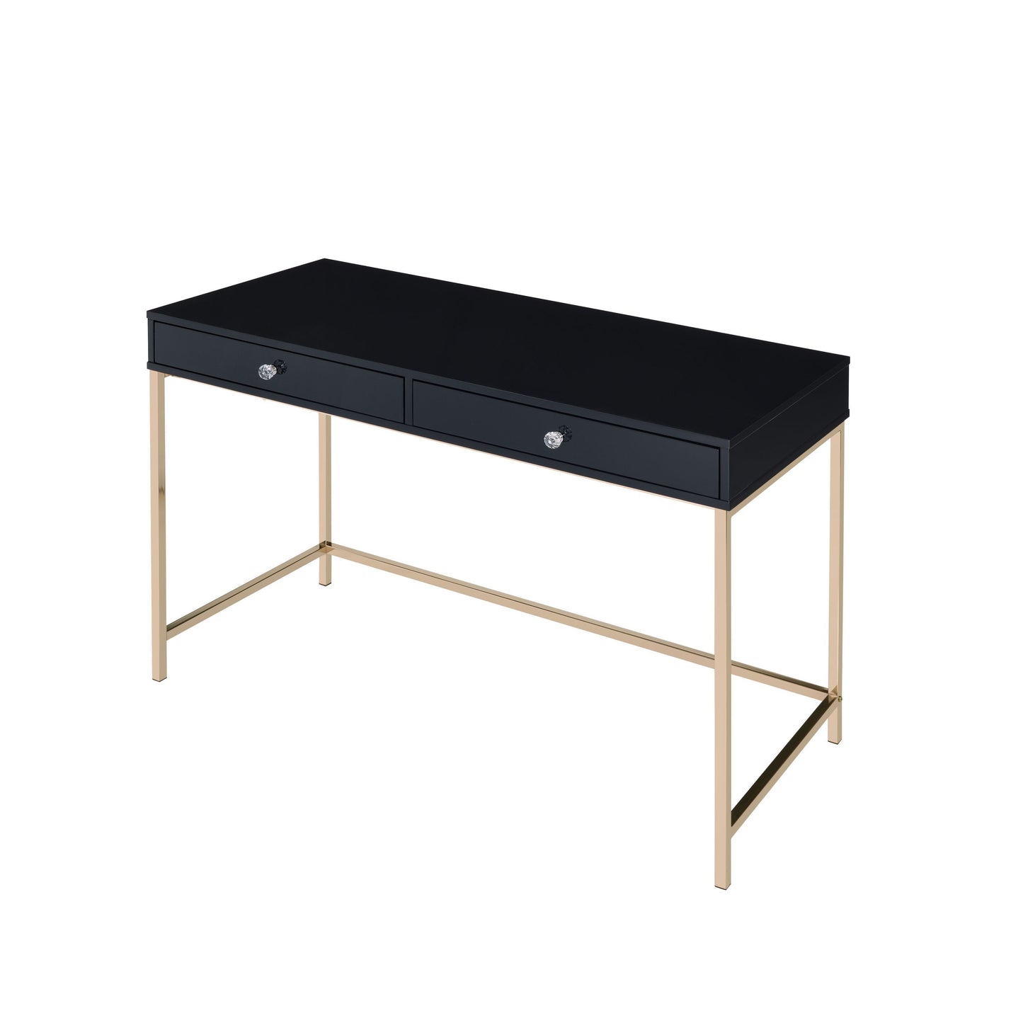 Contemporary Ottey Writing Desk in Black High Gloss & Gold Finish