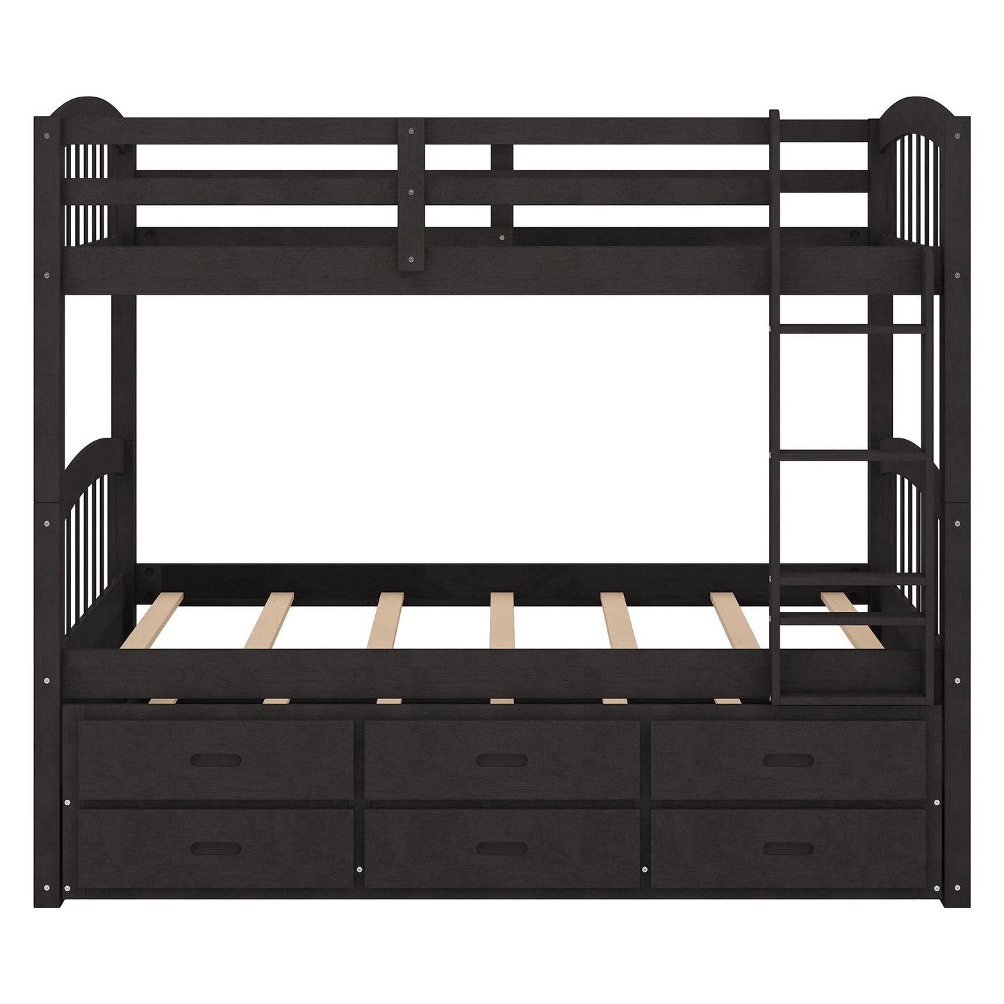 Espresso Twin Wood Bunk Bed with Trundle, Drawers, and Staircase