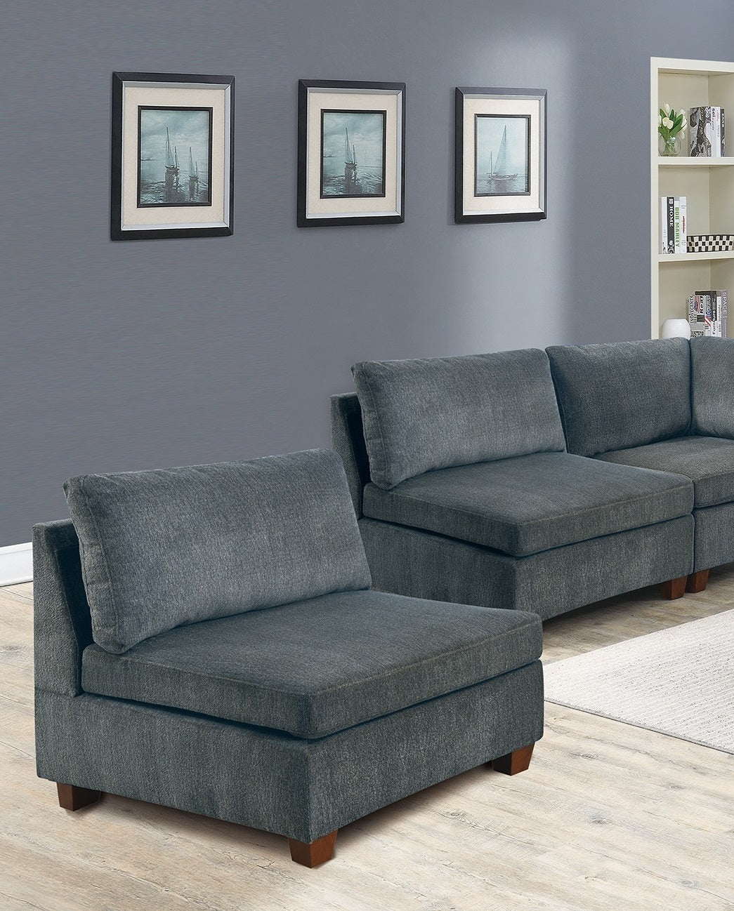 Gray Chenille Modular Sectional Sofa Set with Ottoman - 7 Piece Luxurious Living Room Furniture