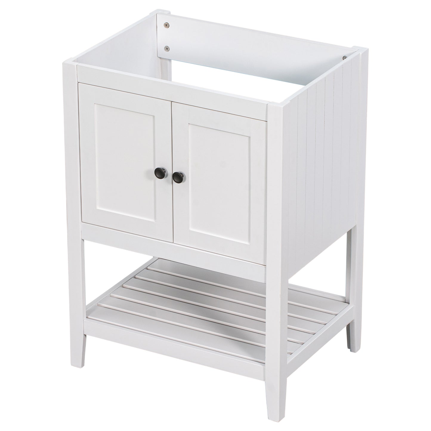 24" Bathroom Vanity Base Only, Soild Wood Frame, Bathroom Storage Cabinet with Doors and Open Shelf, White