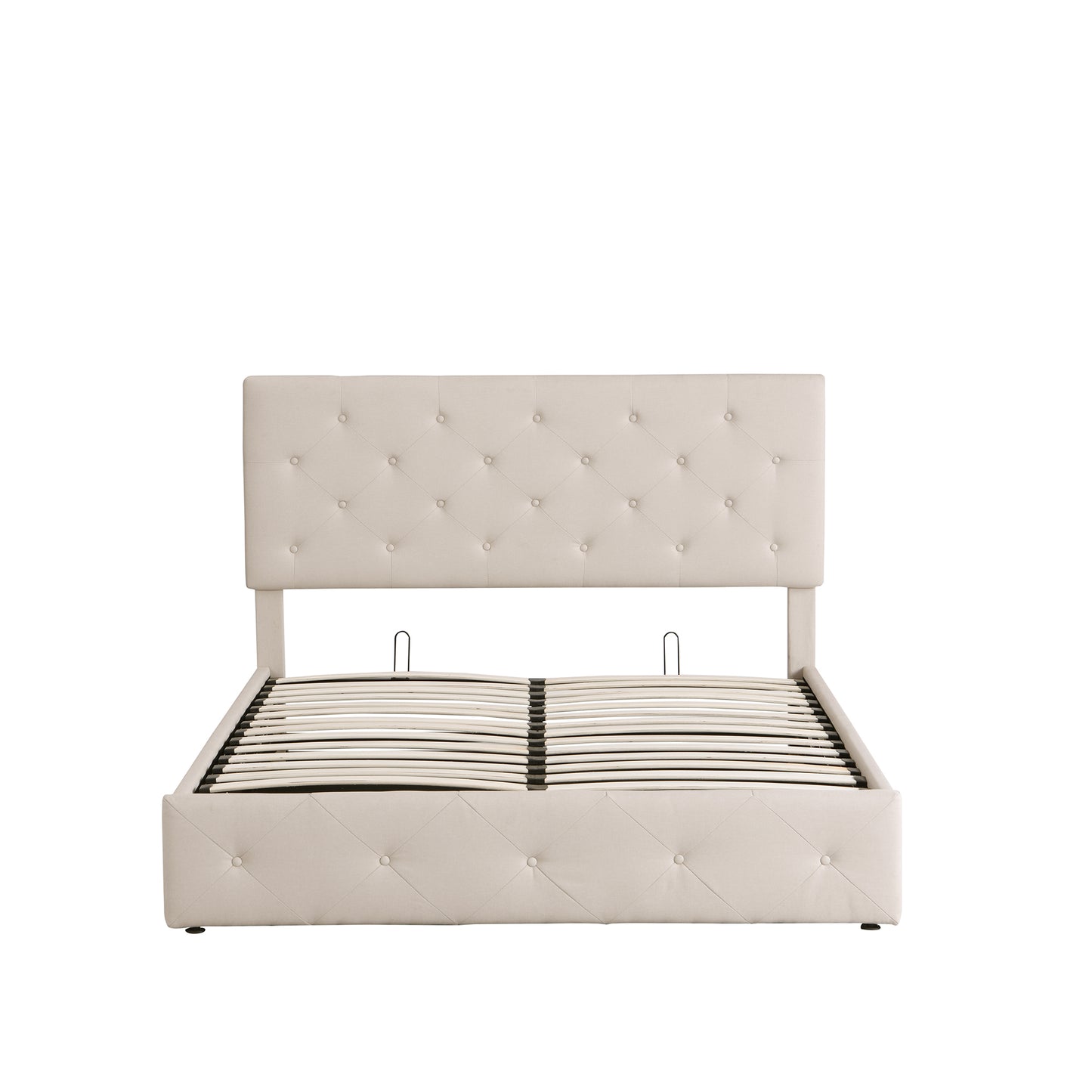 Queen size Upholstered Platform bed with a Hydraulic Storage System - Beige