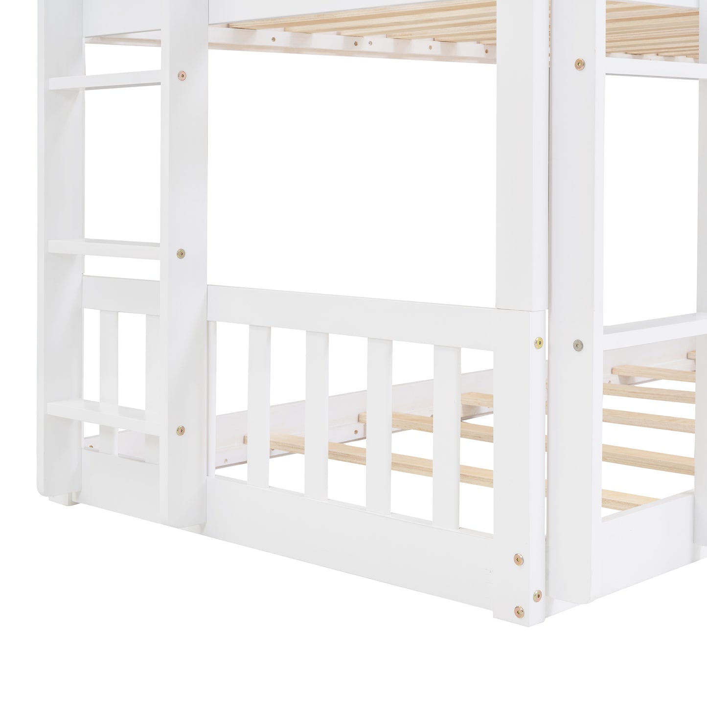 Triple Bunk Bed with Slide and Ladder for Kids, White Finish