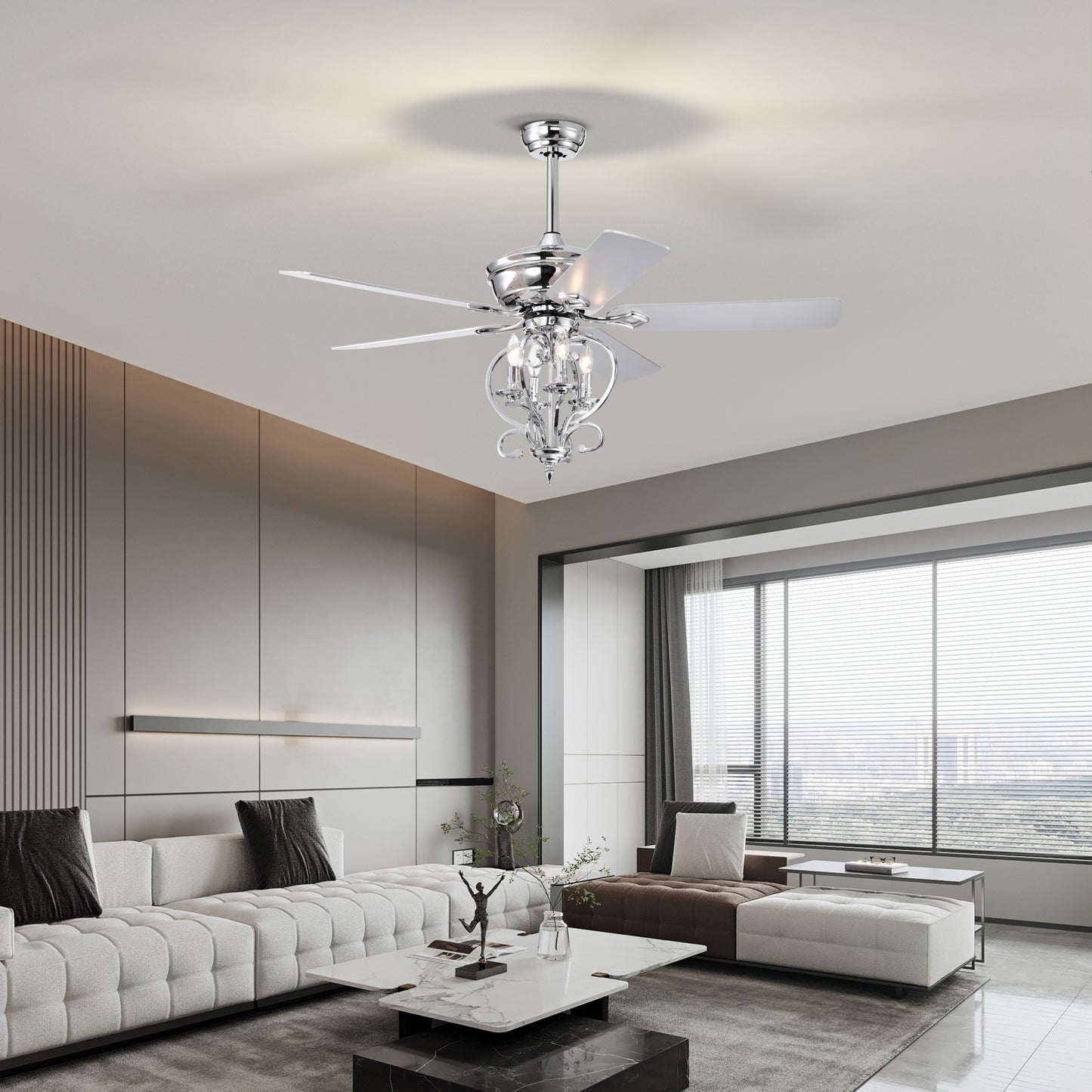 52-inch Silver Traditional Ceiling Fan with Reversible Airflow and Remote Control