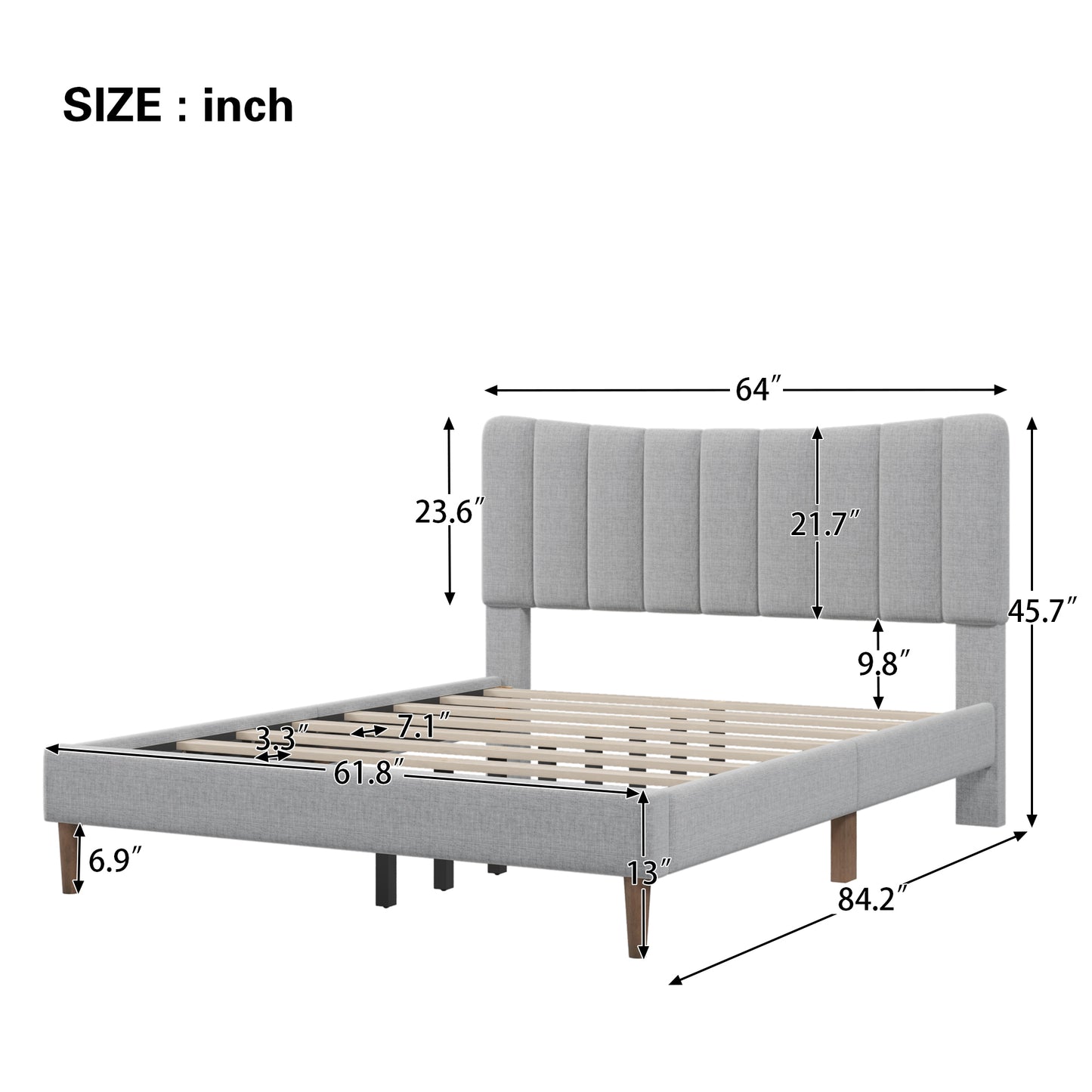 Upholstered Platform Bed Frame with Vertical Channel Tufted Headboard, No Box Spring Needed, Queen,Gray