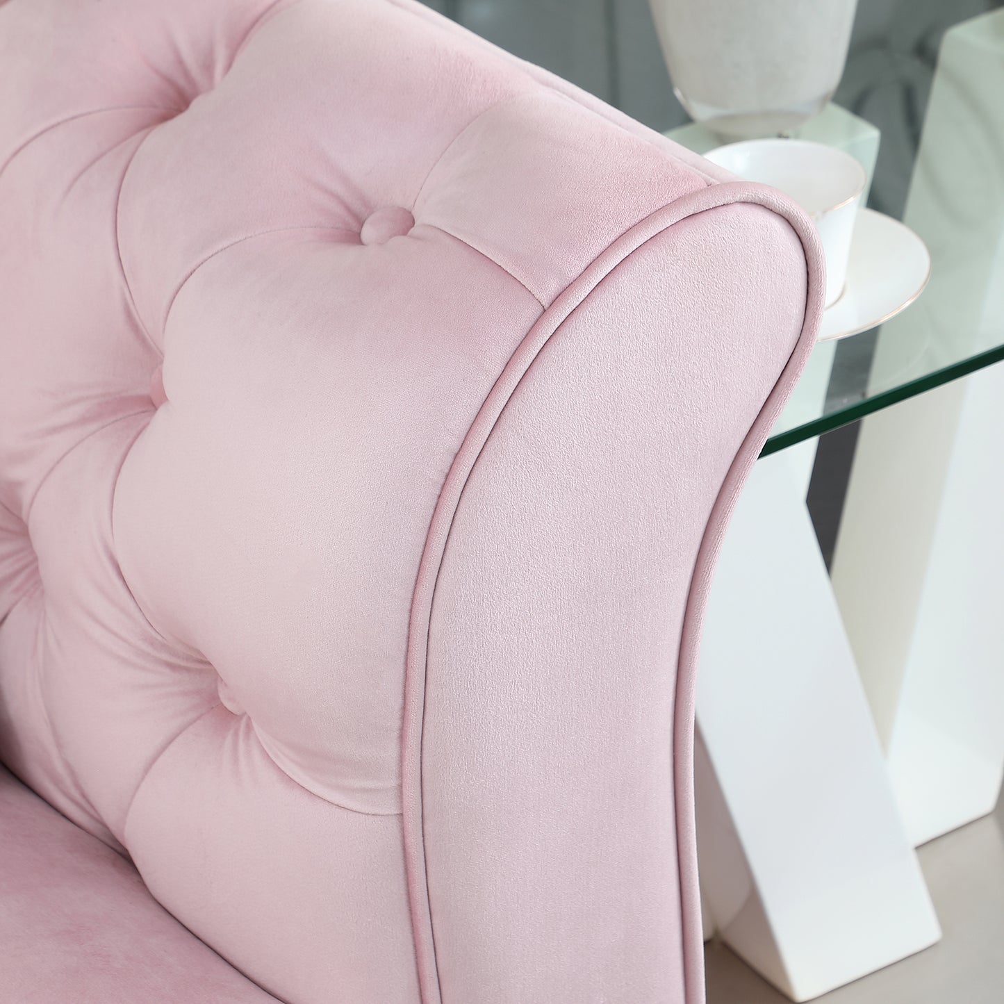 Chesterfield sofa ,Stanford sofa ,  high quality Chesterfield sofa ,pink color , tufted and wrinkled fabric  sofa;contemporary Stanford sofa ; tufted sofa with scroll  arm and scroll back.loveseater