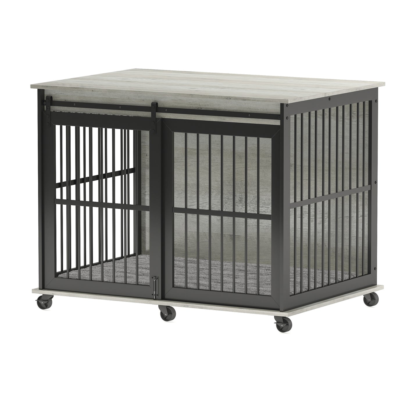 Furniture dog crate sliding iron door dog crate with mat. (Grey,43.7''W x 30''D x 33.7''H)