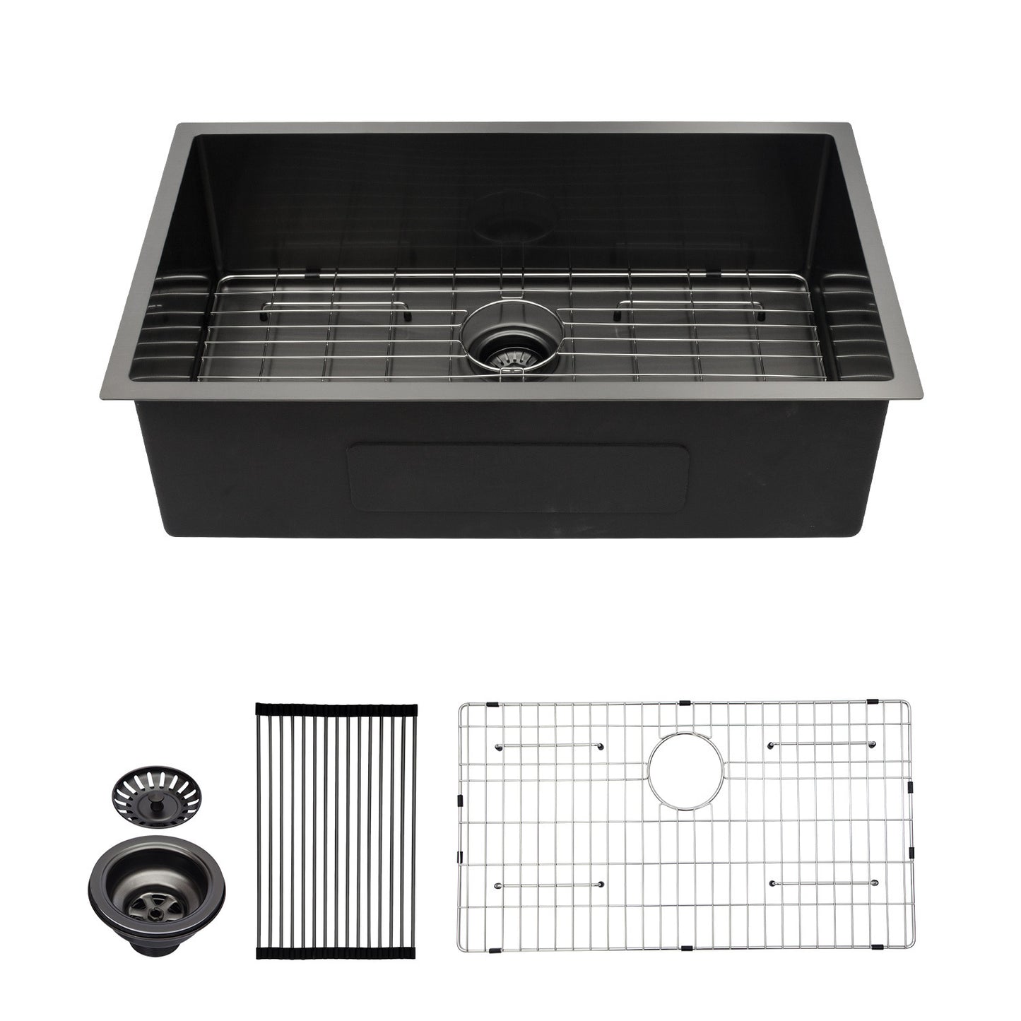 33 Gunmetal Black Undermount Kitchen Sink - 33x 19x 10 Single Bowl Basin 16 Gauge Stainless Steel with 10 Inch Depth