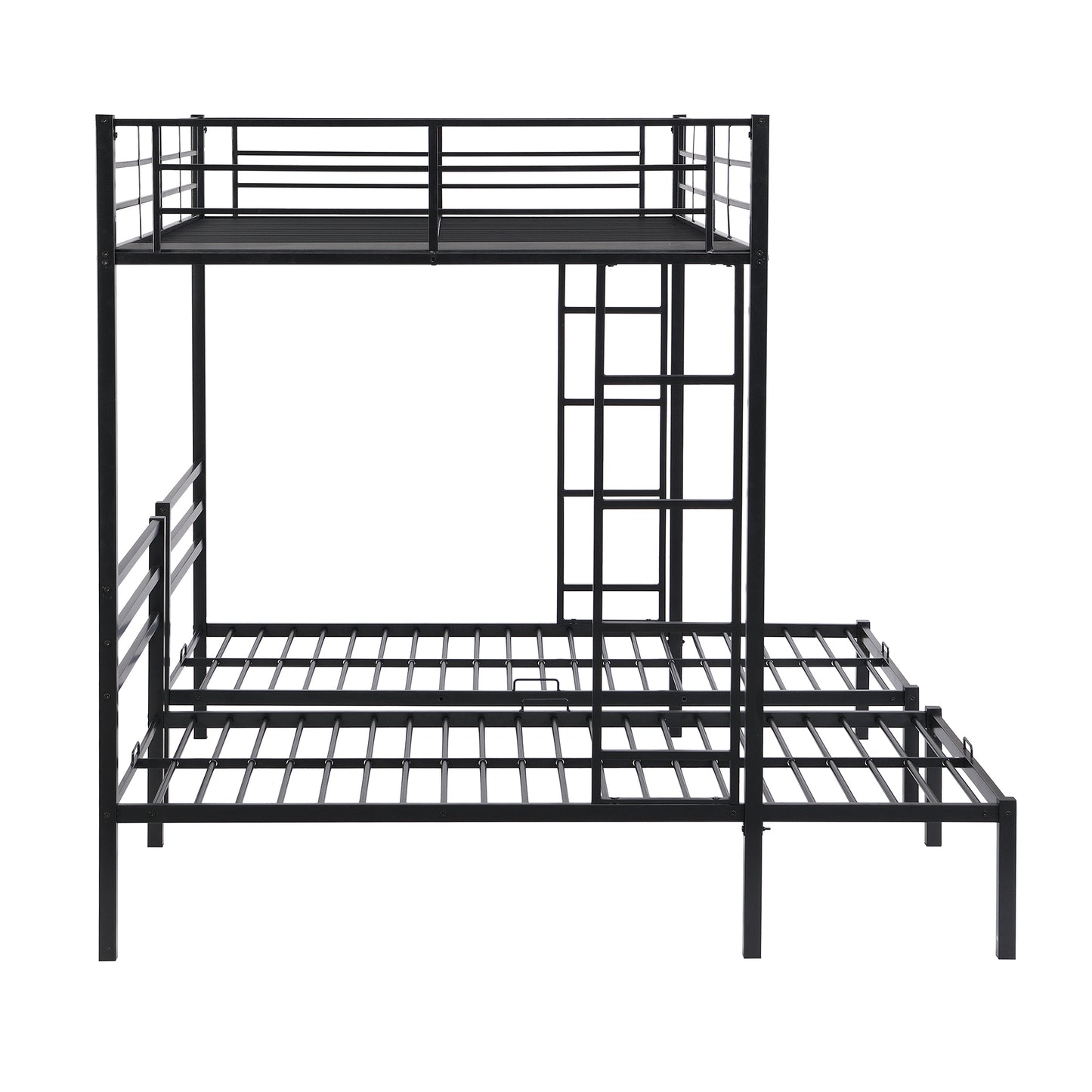 Black Metal Bunk Bed with Built-in Shelf for Twin & Full Size