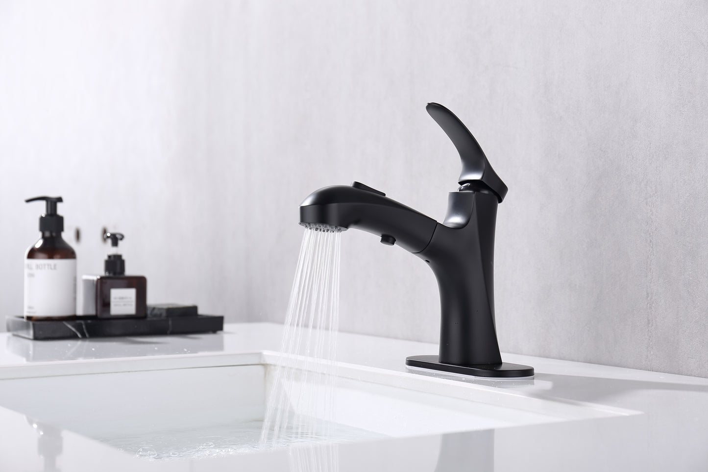 Modern Black Bathroom Faucet with Pull Down Sprayer and Single Handle