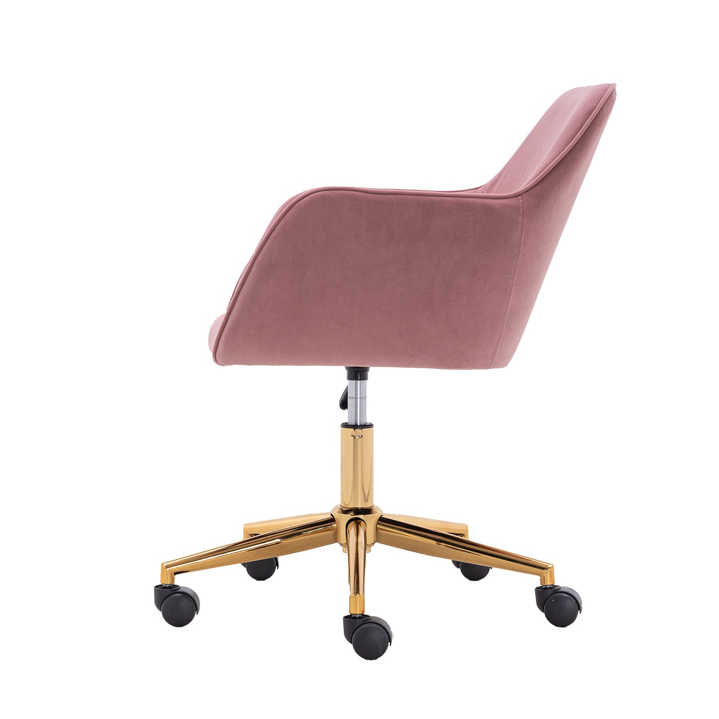 Modern Velvet Fabric Material Adjustable Height 360 revolving Home Office Chair with Gold Metal Legs and Universal Wheels for Indoor,Pink