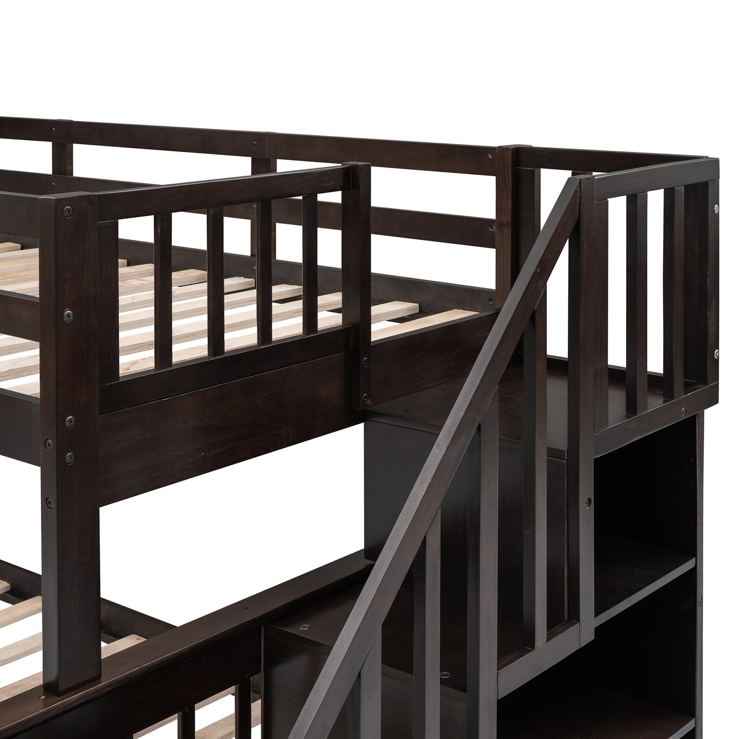 Stairway Twin-Over-Full Bunk Bed with Drawer and Storage in Espresso - Ultimate Sleeping Solution