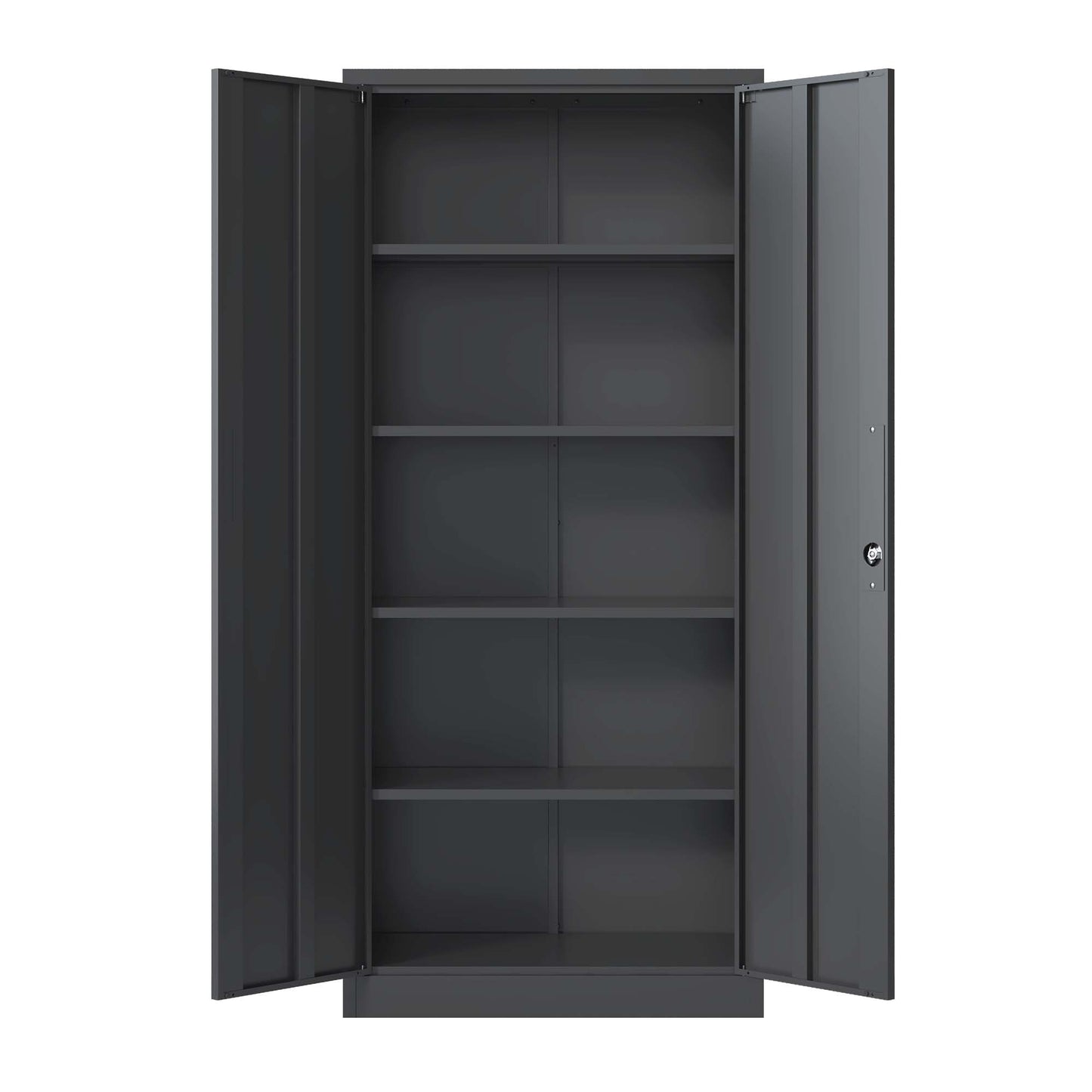 72H Metal Lockable Garage Storage Cabinet with 4 Shelves, Black Steel Cabinet for Home Office and Garage Organization