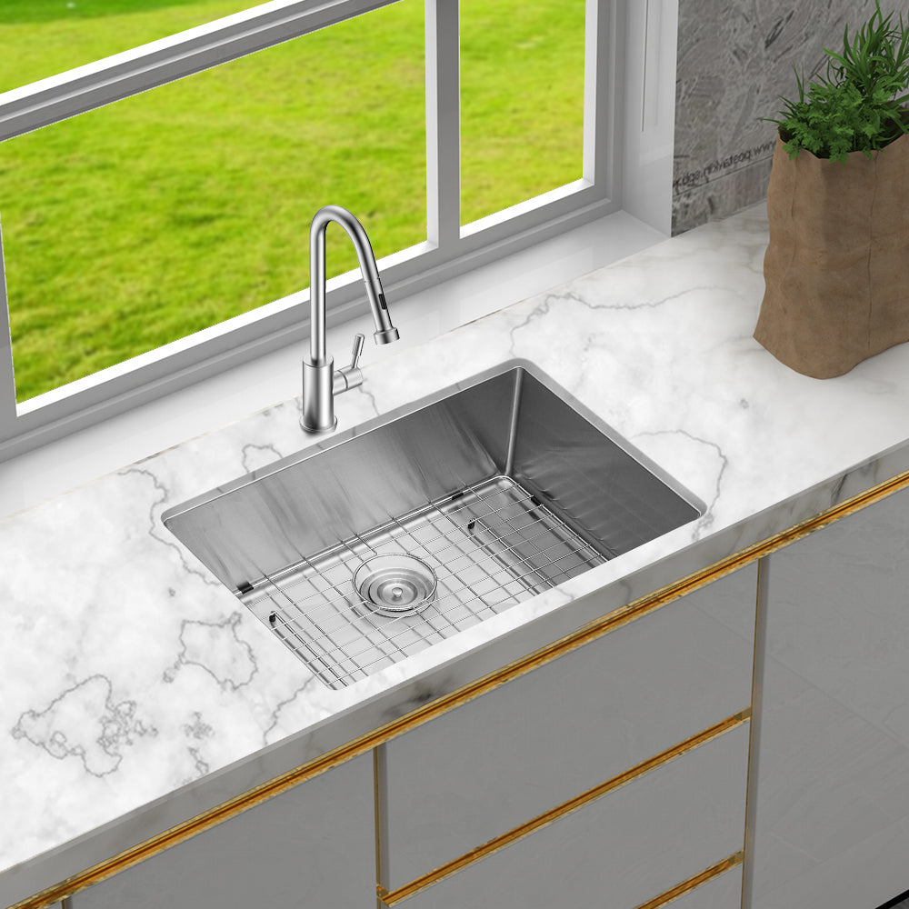 27 Inch Stainless Steel Undermount Kitchen Sink with X-Shaped Water Guide