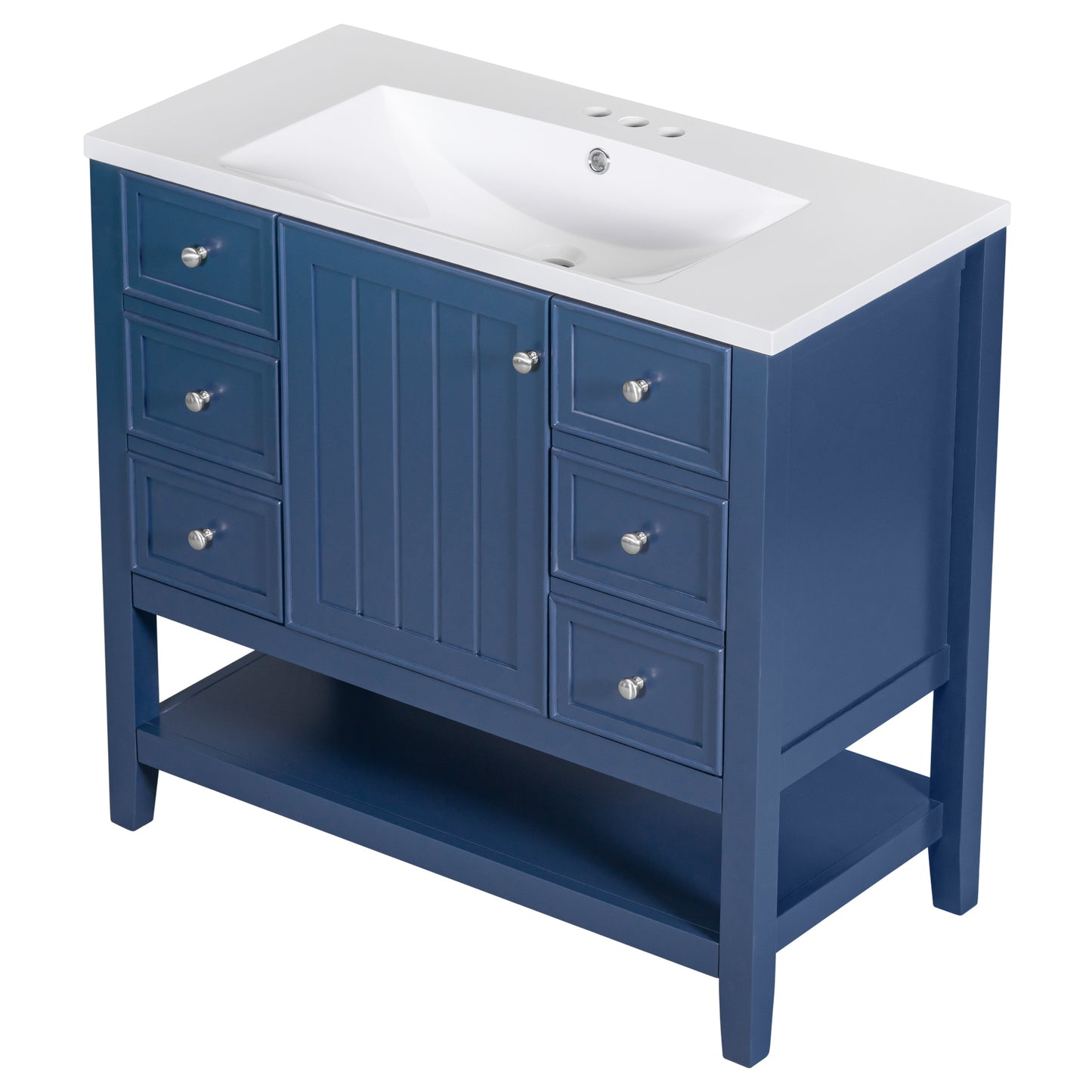 36" Bathroom Vanity with Sink Combo, One Cabinet and Three Drawers, Solid Wood and MDF Board, Blue