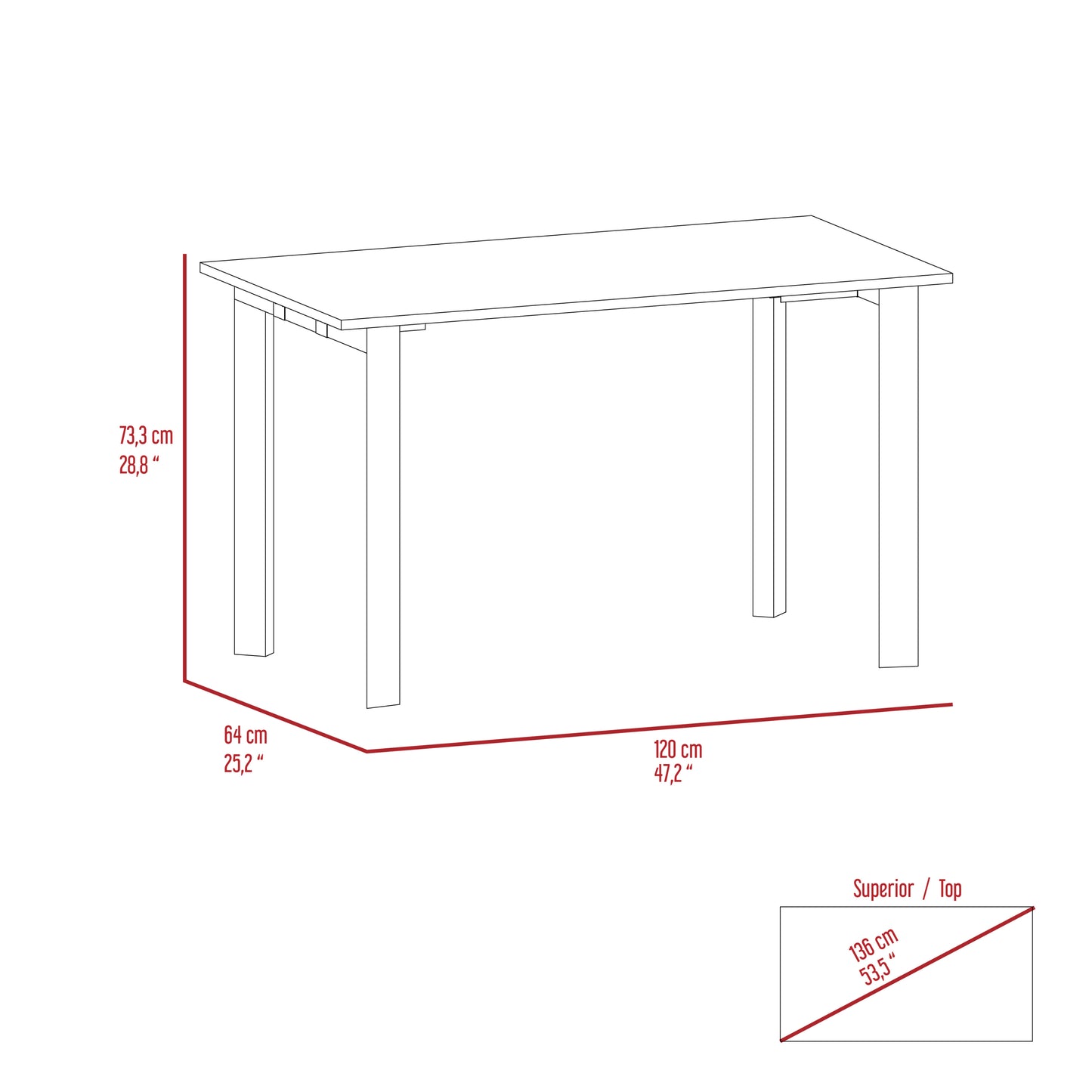 Mahogany Finish Writing Desk with Four Legs