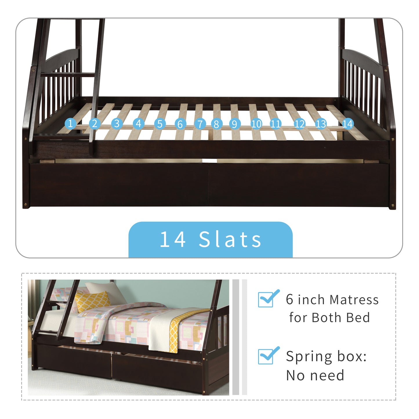 Espresso Twin Over Full Bunk Bed with Storage Drawers