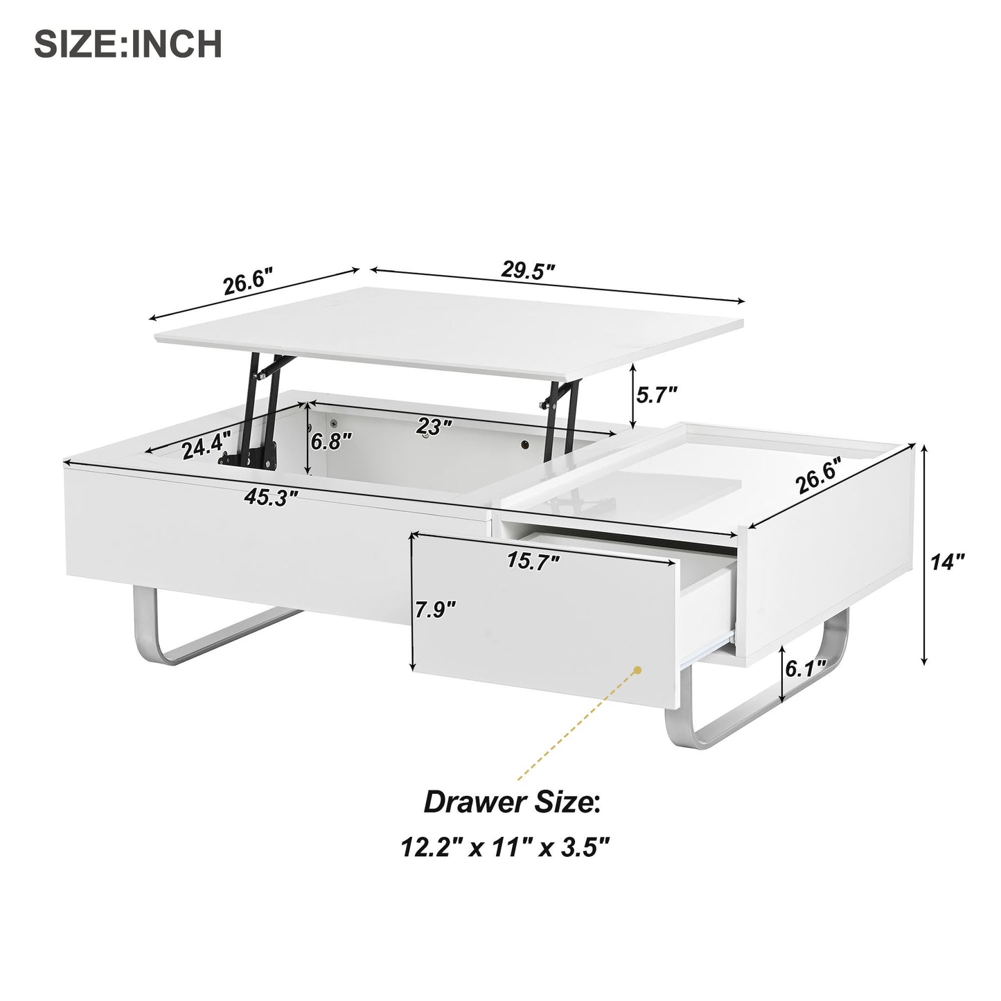 Contemporary White Lift-Top Coffee Table with Hidden Storage