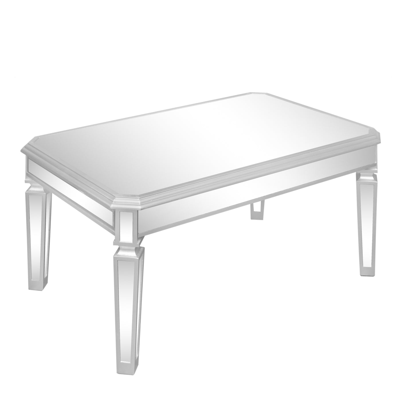 Contemporary Silver Glass Mirrored Coffee Table with Adjustable Legs