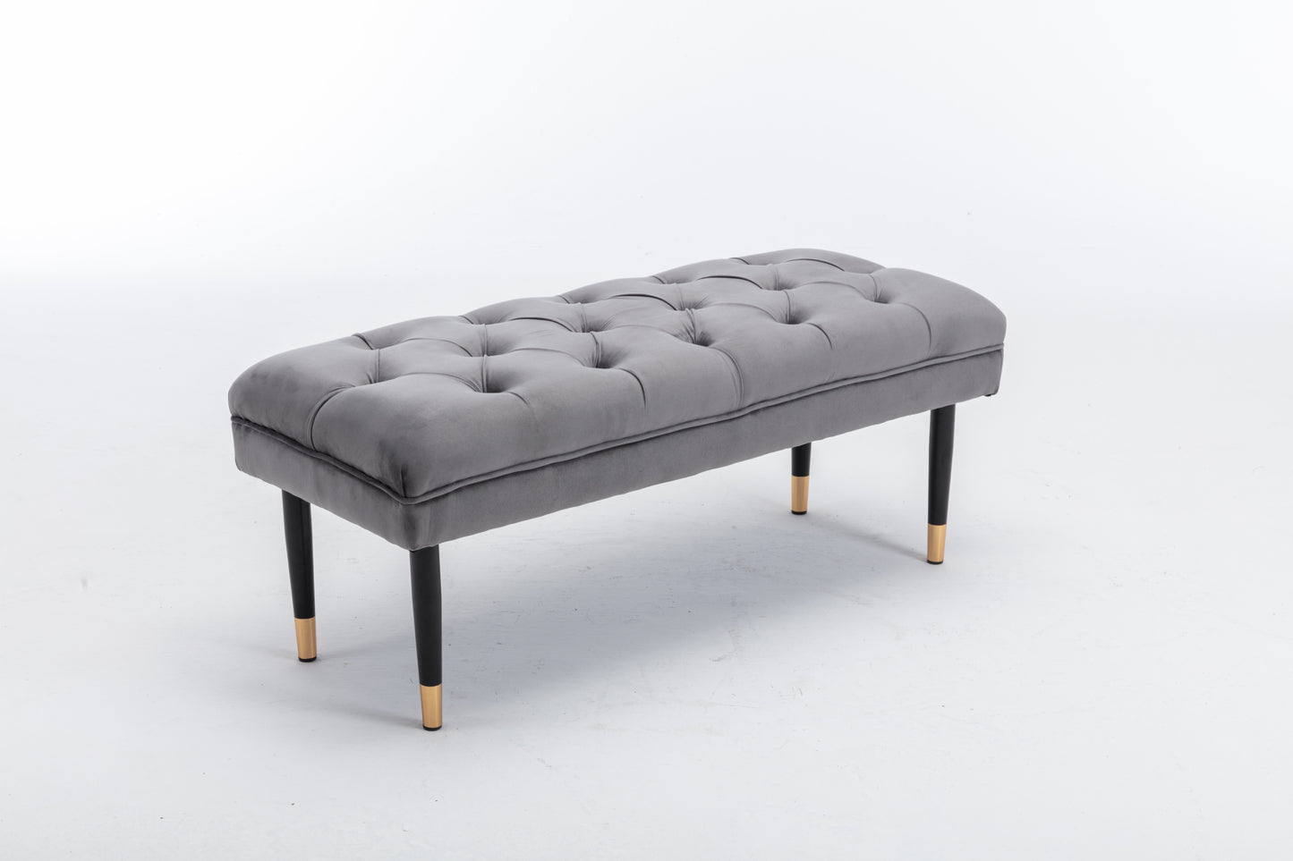 Tufted Bench Modern Velvet Button Upholstered Ottoman enches Bedroom Rectangle Fabric Footstool with Metal Legs for Living Room Entryway,Grey