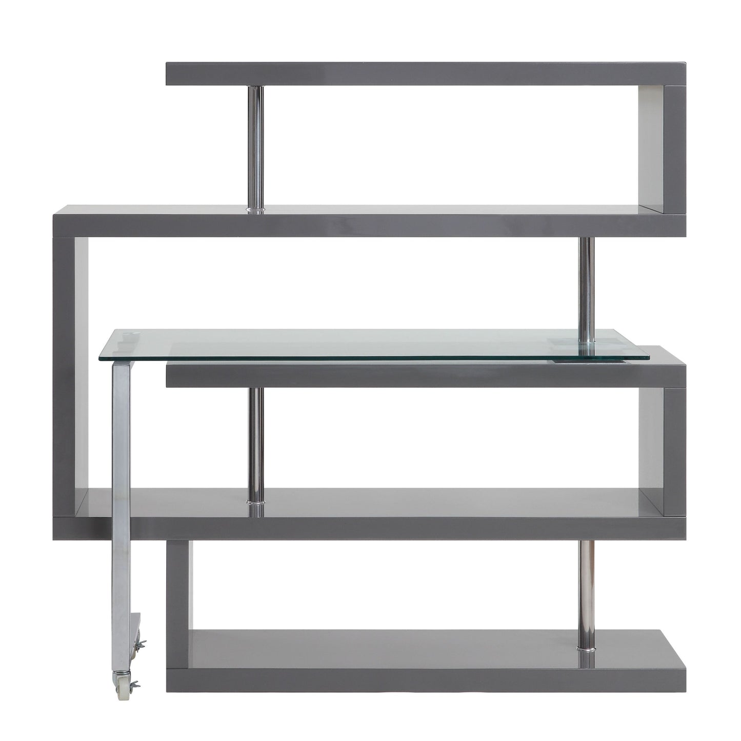 Versatile Glass Writing Desk with Swiveling Shelf and Gray Finish for Small Spaces