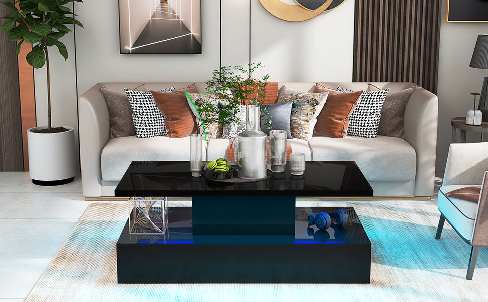 Modern LED Coffee Table with 16 Colors and Remote Control - Black