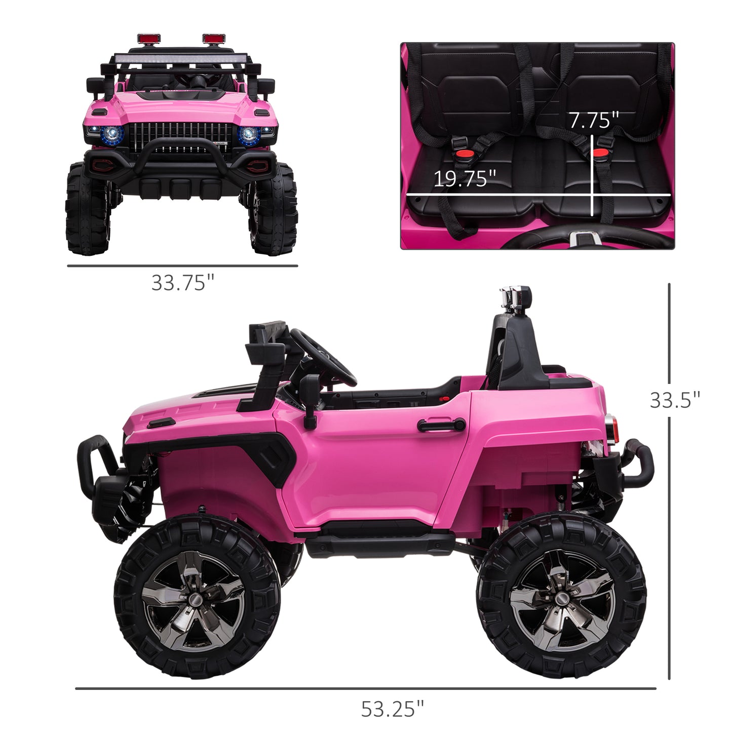 Electric 2-Seater Pink Police Car Ride-on Truck for Kids with Remote Control, Siren, and Music