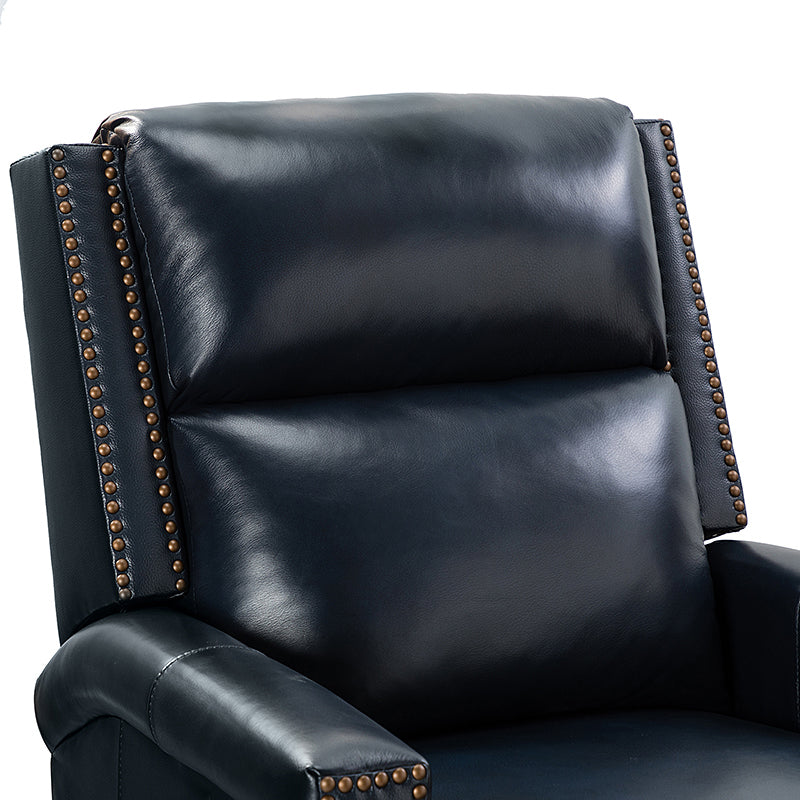 Navy Genuine Leather Swivel Rocker Recliner with Nailhead Trim