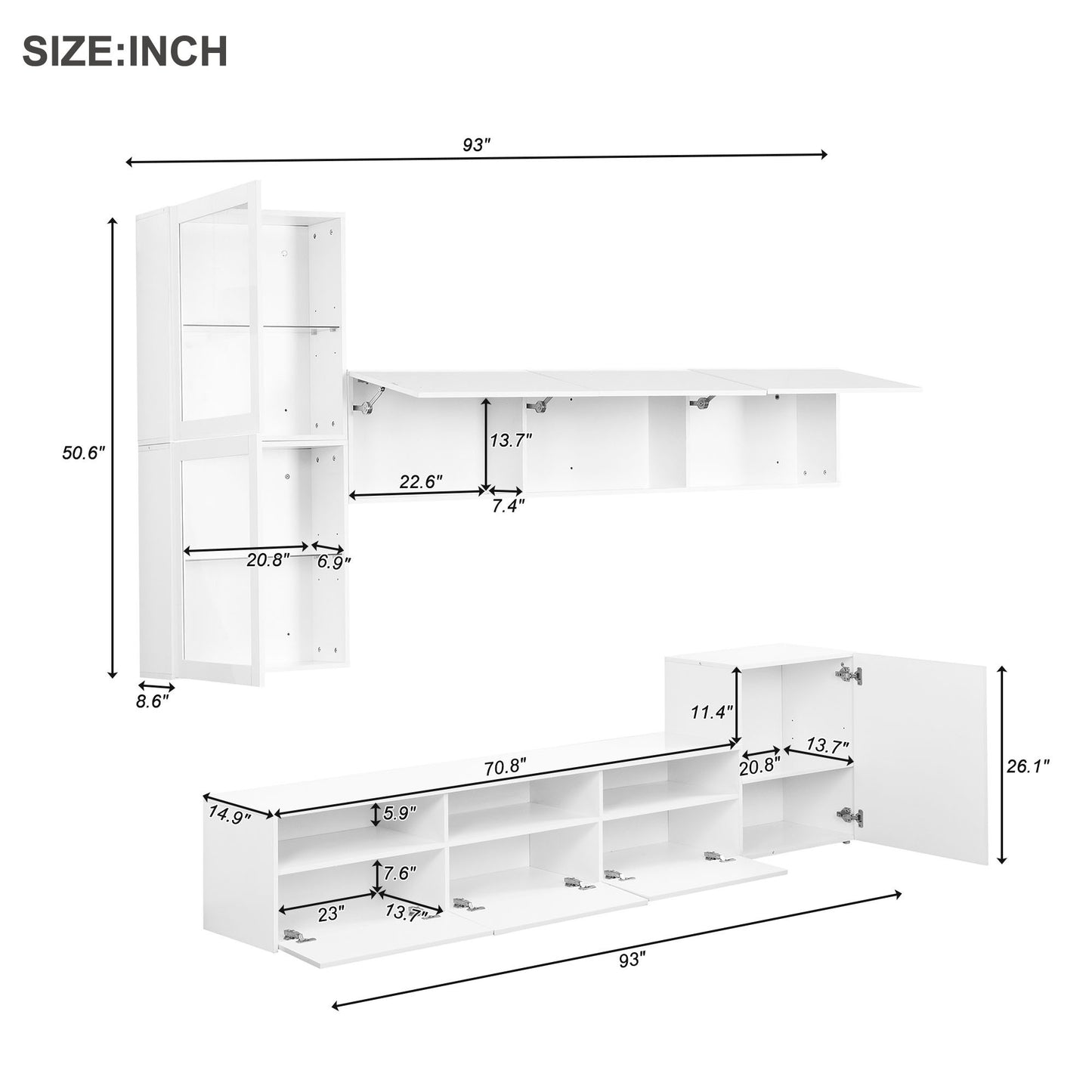 Elegant High Gloss TV Stand with Versatile Storage Cabinets, Media Console for TVs Up To 75, White