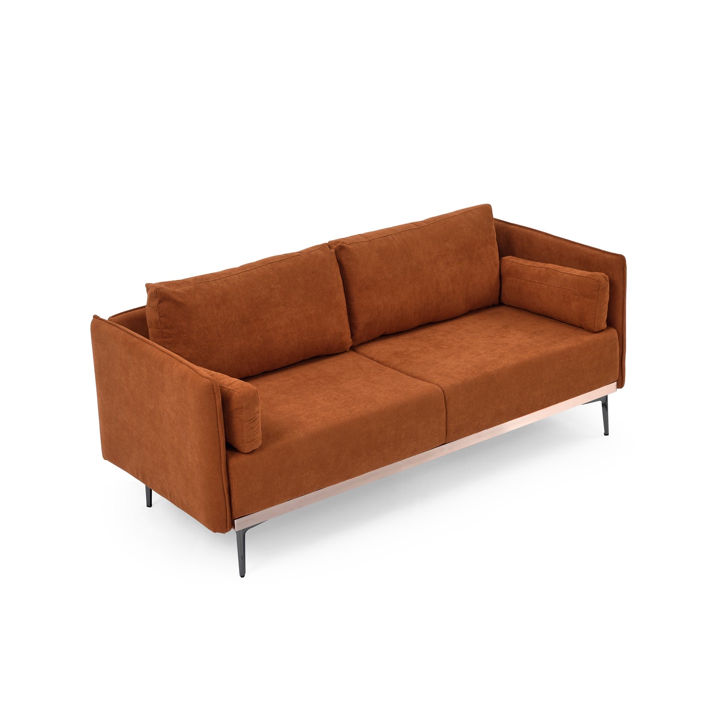 Modern Sofa 3-Seat Couch with Stainless Steel Trim and Metal Legs for Living Room, Orange