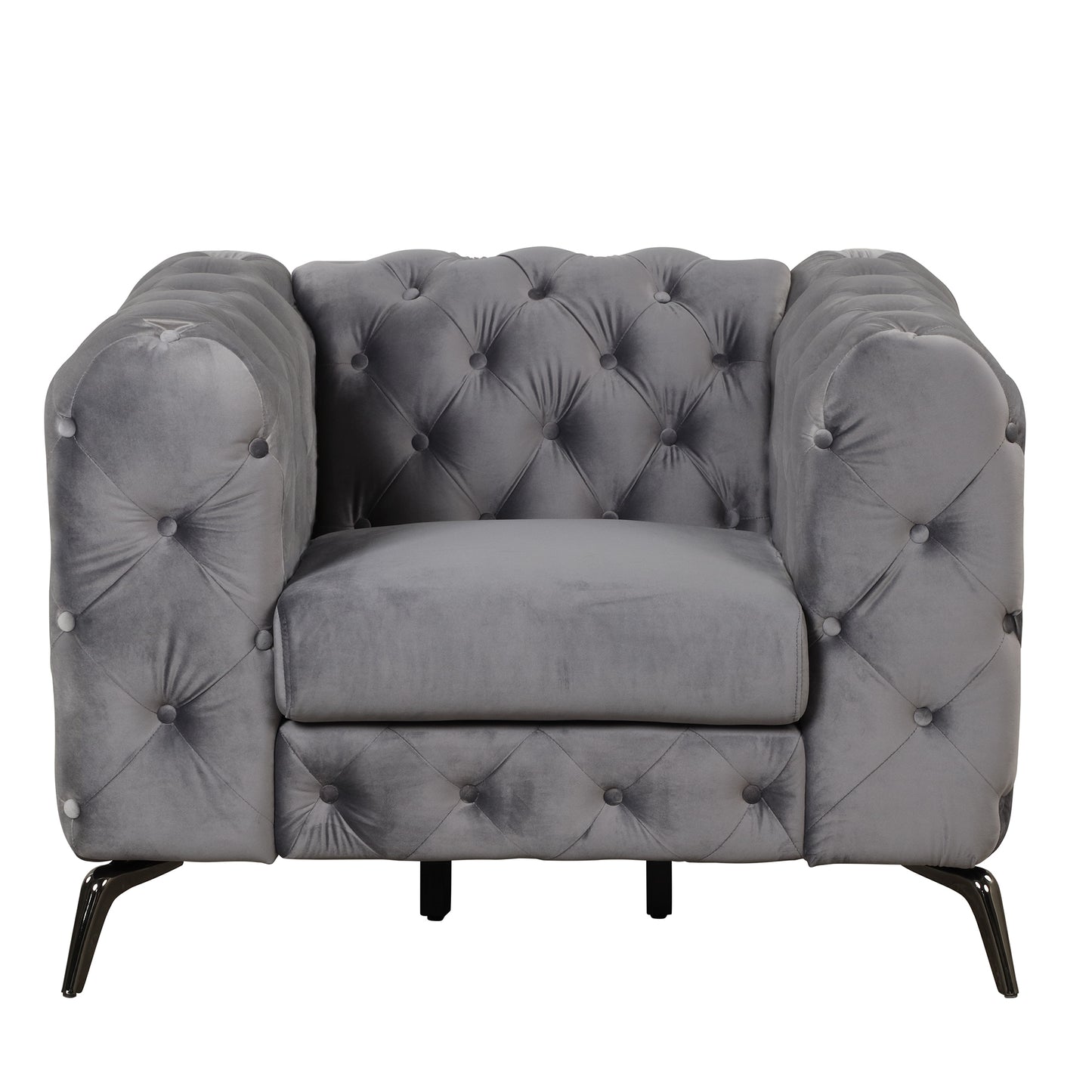 Modern Gray Velvet Upholstered Accent Sofa with Button Tufted Back