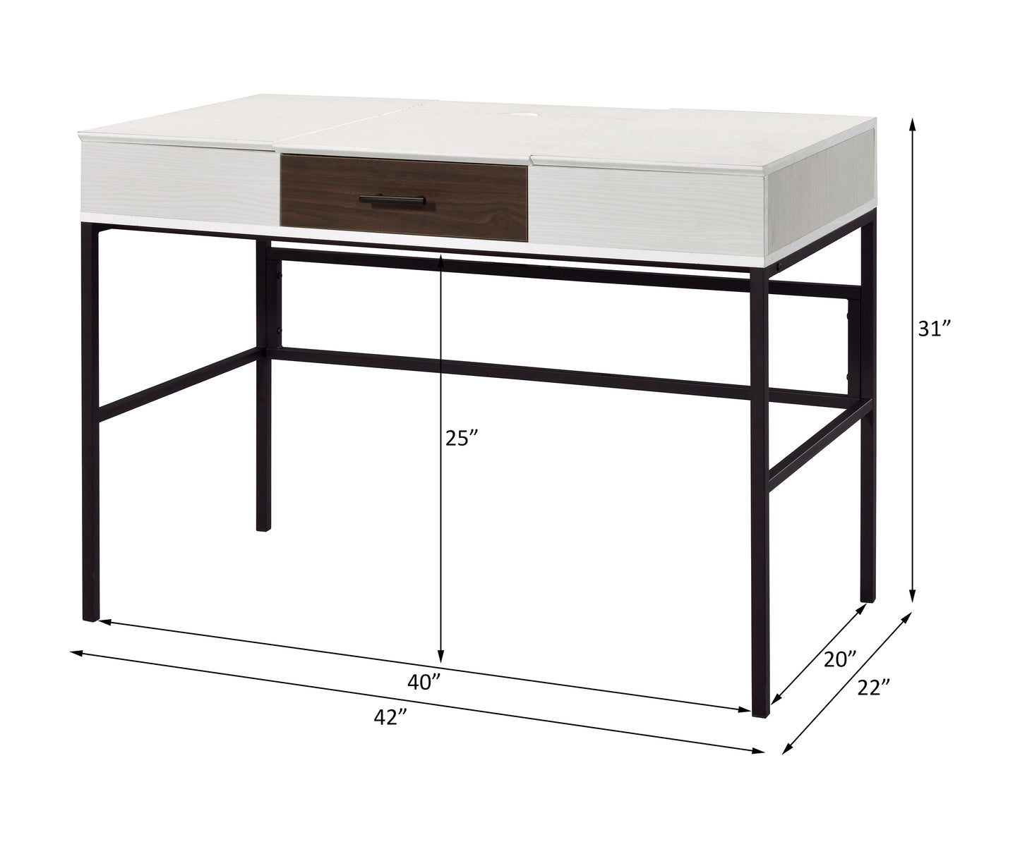 Natural & Black Finish Writing Desk with USB Port and Storage Drawer