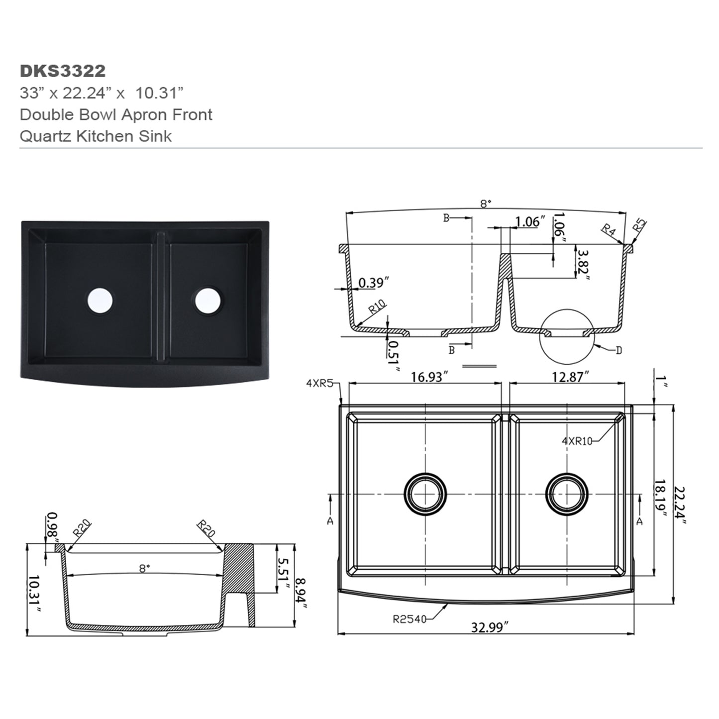 Double Bowl Matte Black Granite Composite Kitchen Sink - Durable and Functional Kitchen Sink With Easy Maintenance