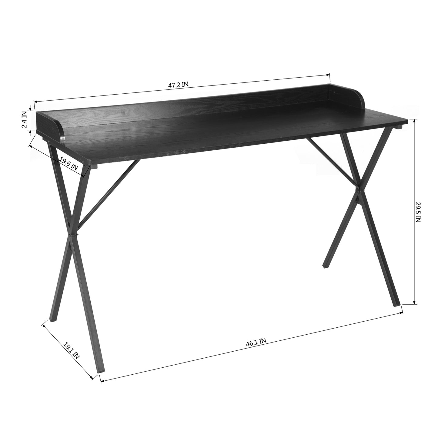 Black Rectangular Computer Desk with Metal Legs - 47.2 L