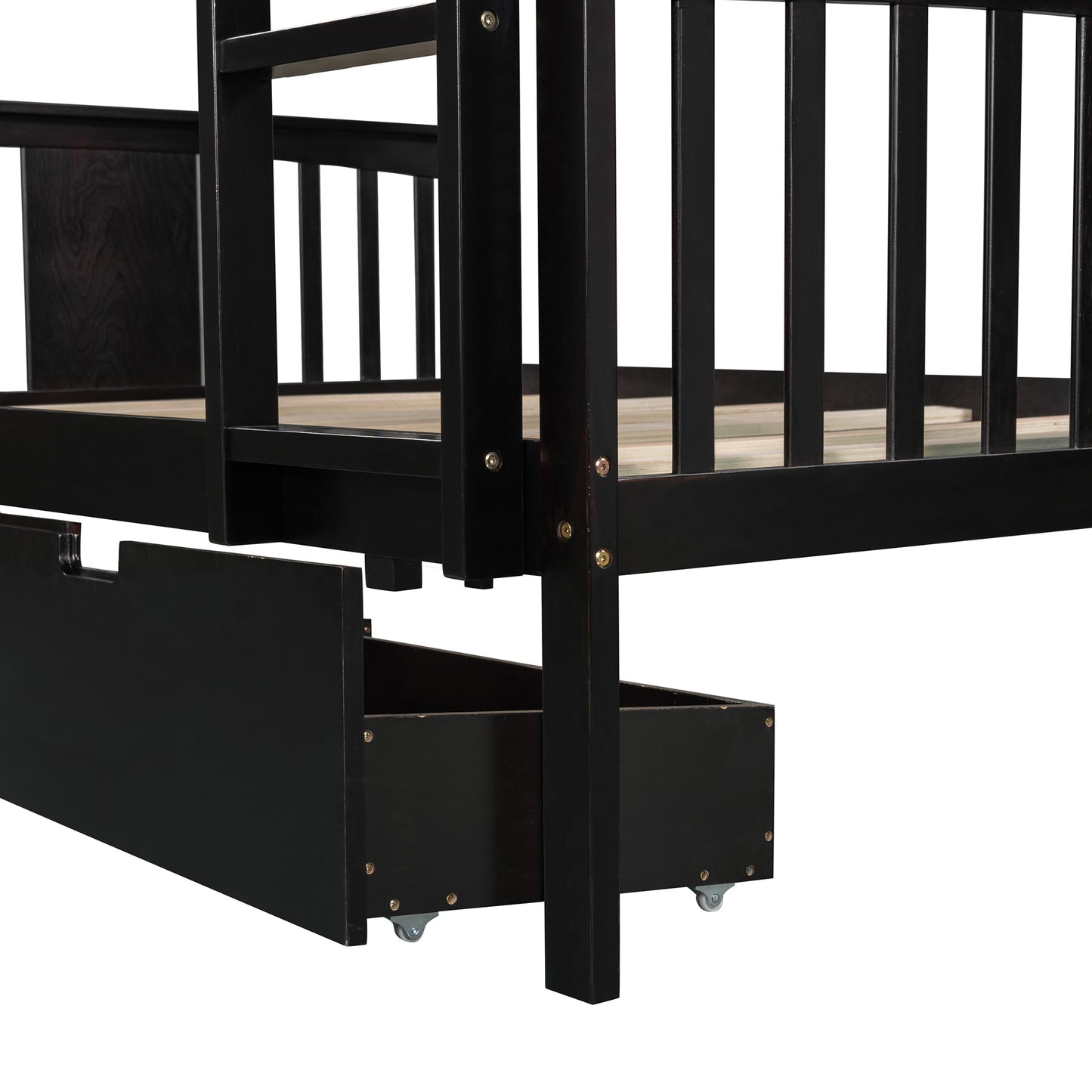 Espresso Finish Full over Full Bunk Bed with Drawers and Ladder for Bedroom Decor