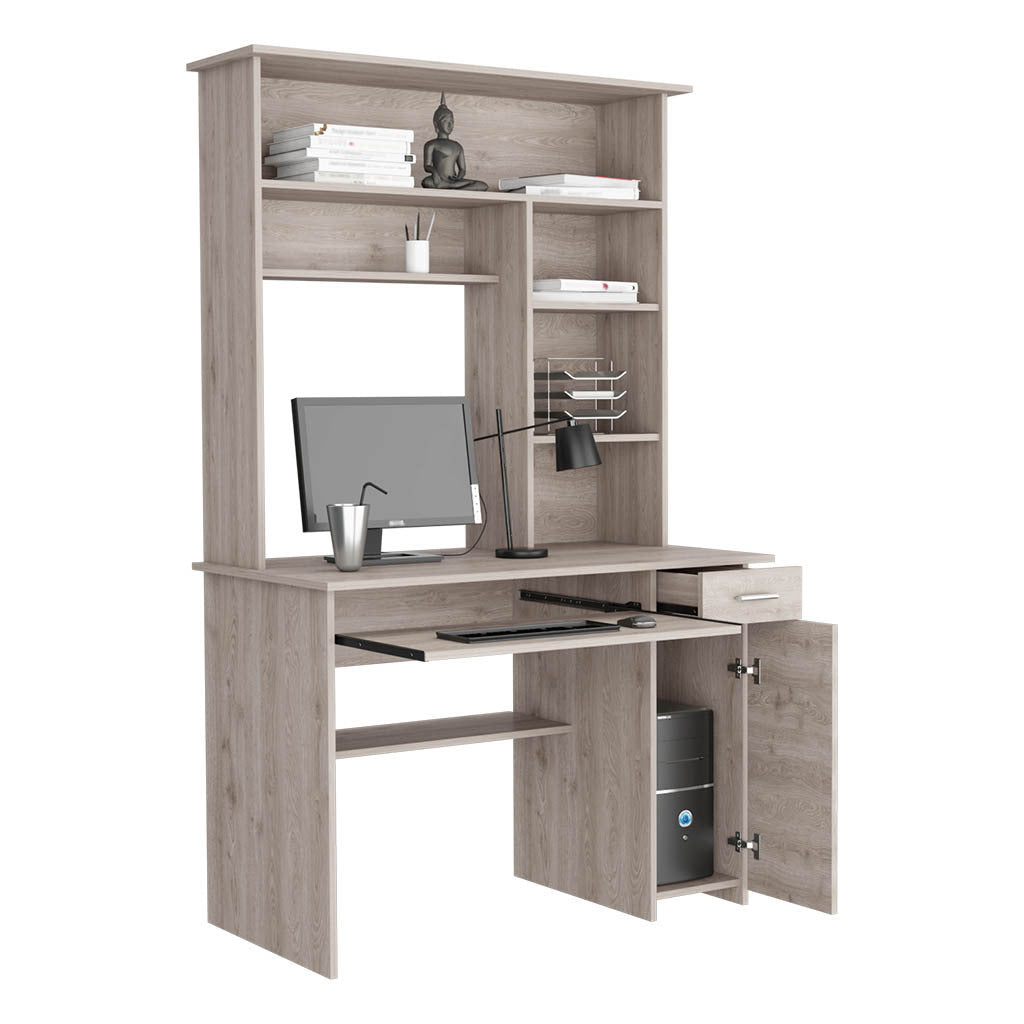 Acequia Office Desk with Hutch, Light Gray